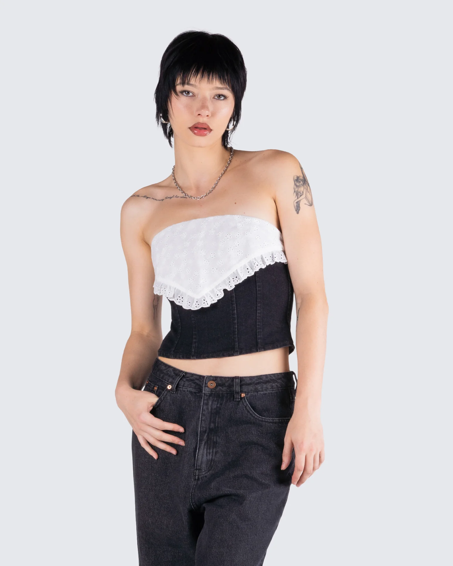 Padma Multi Eyelet Denim Tube Top - Image 8