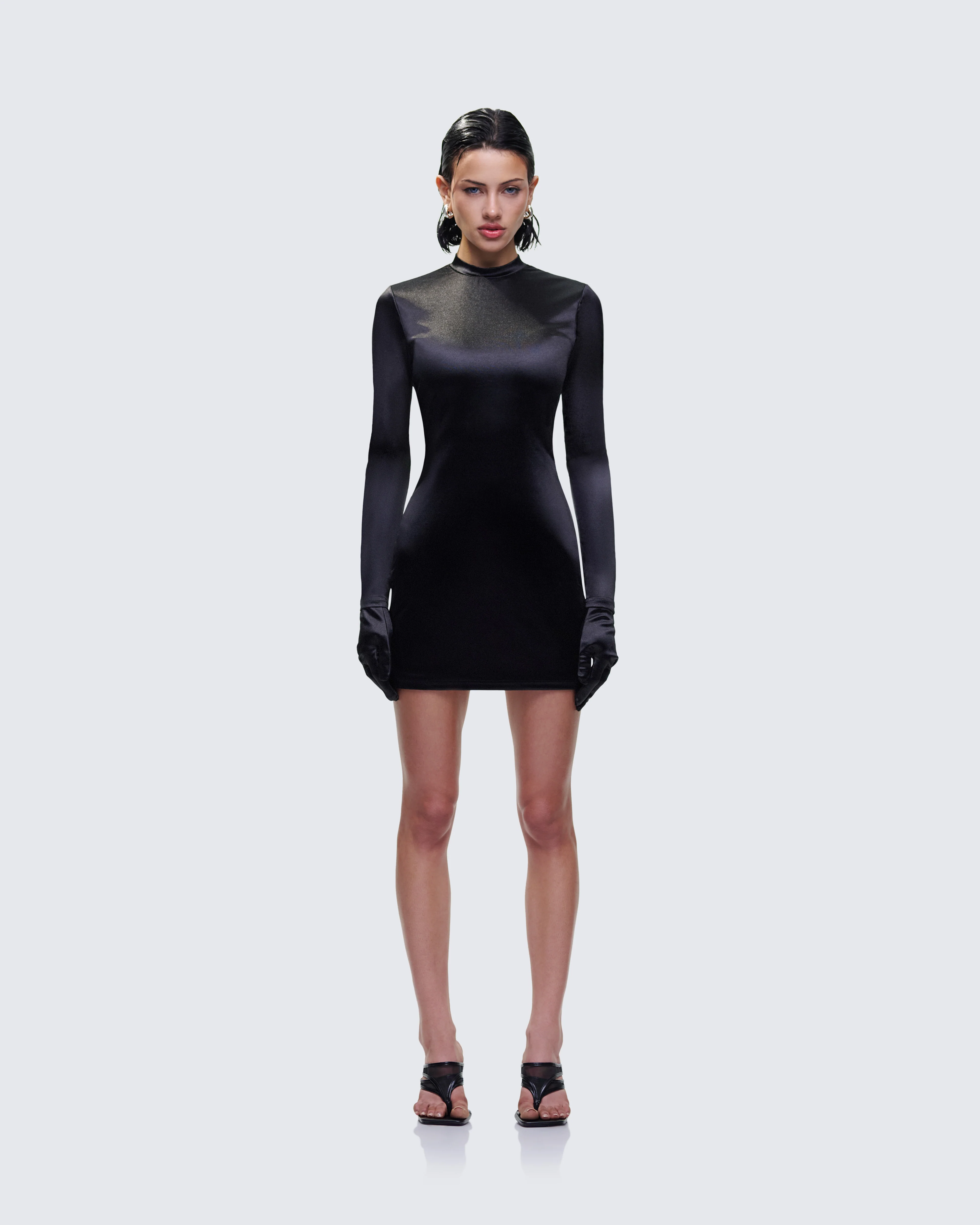 Pam Black Mini Dress & Gloves - Image 2