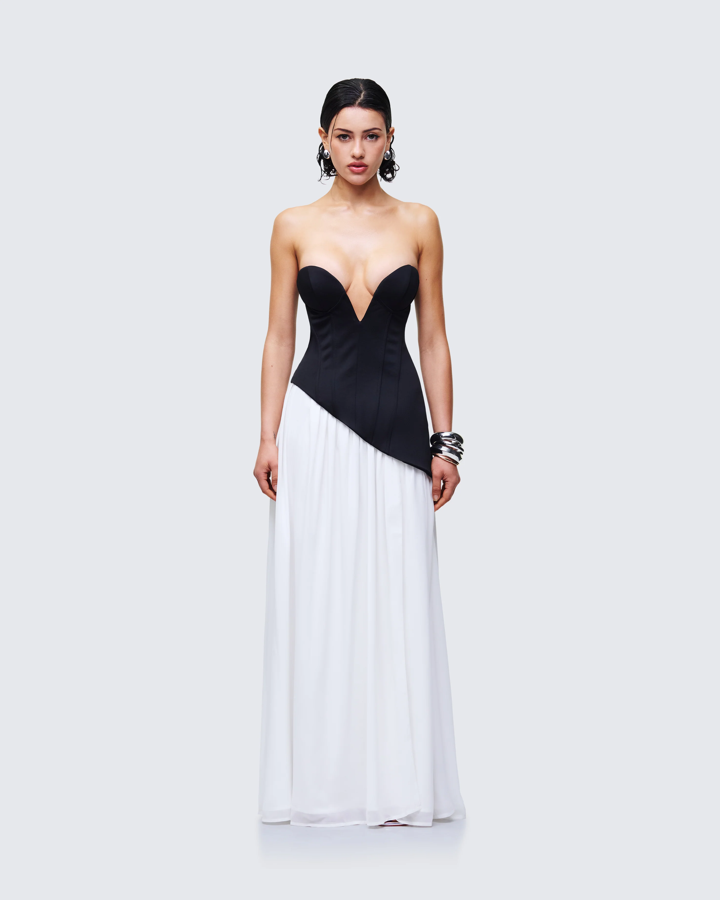 Pebla Black Crepe Contrast Maxi Dress - Image 2
