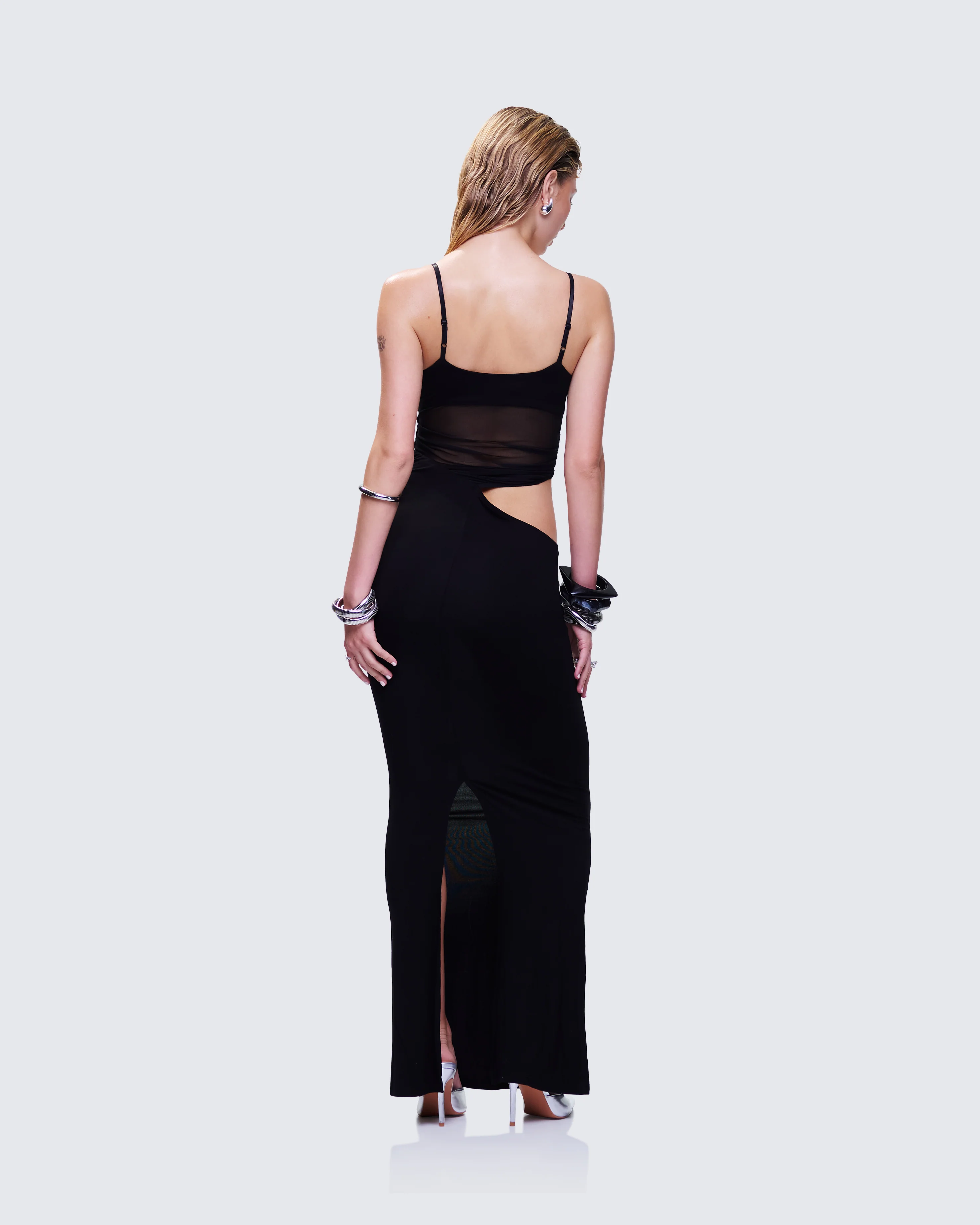 Philomena Black Mesh Window Maxi Dress - Image 7