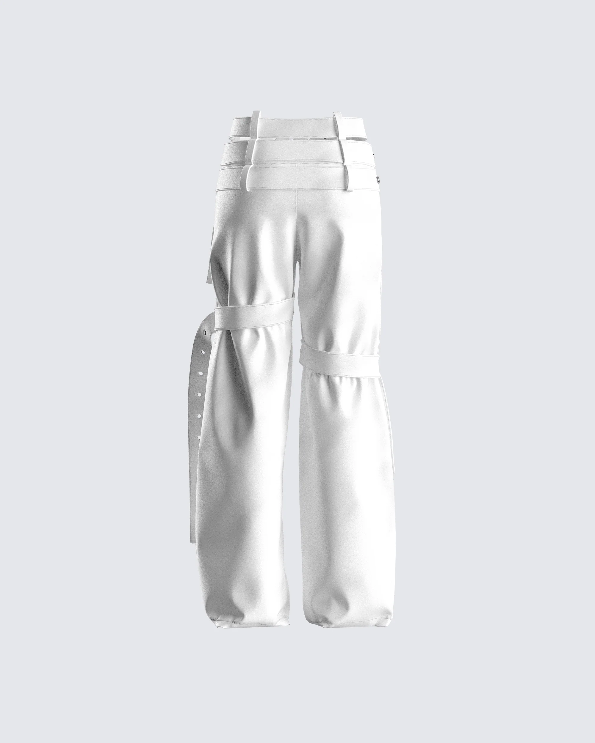 Pia White Faux Leather Belt Pant - Image 3