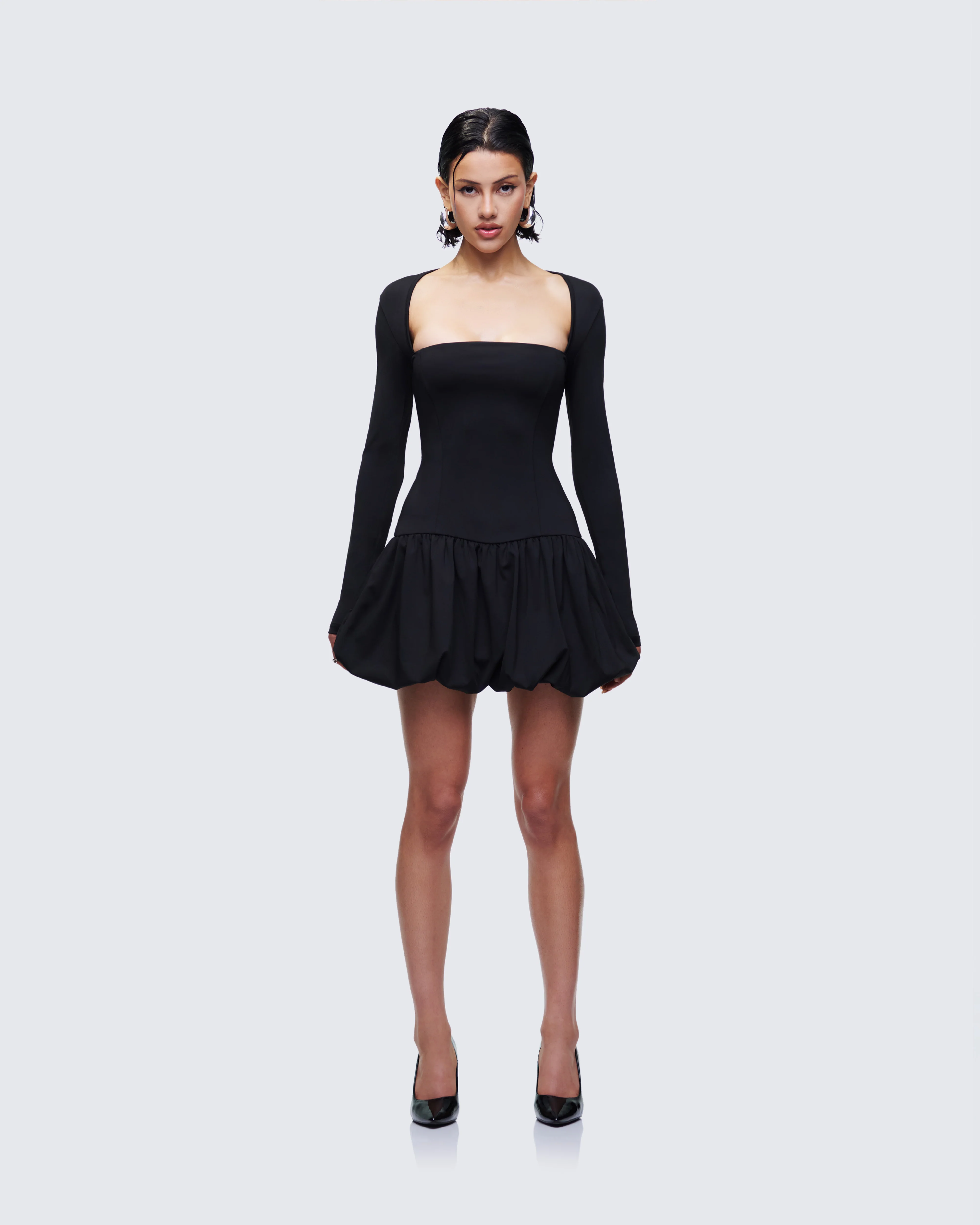 Pili Black Drop Bubble Hem Micro Mini Dress - Image 2