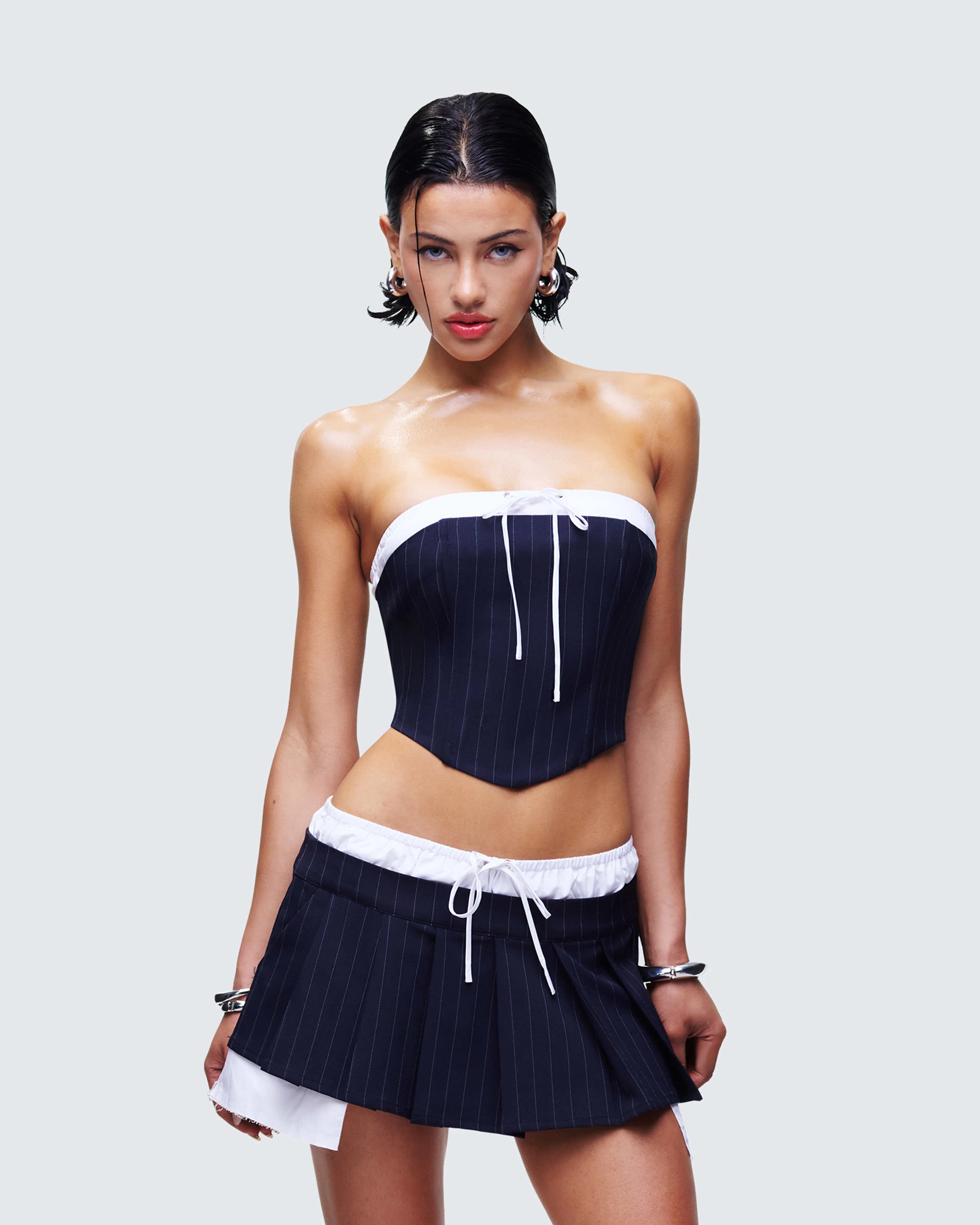 Piper Navy Pinstripe Corset Top - Image 3