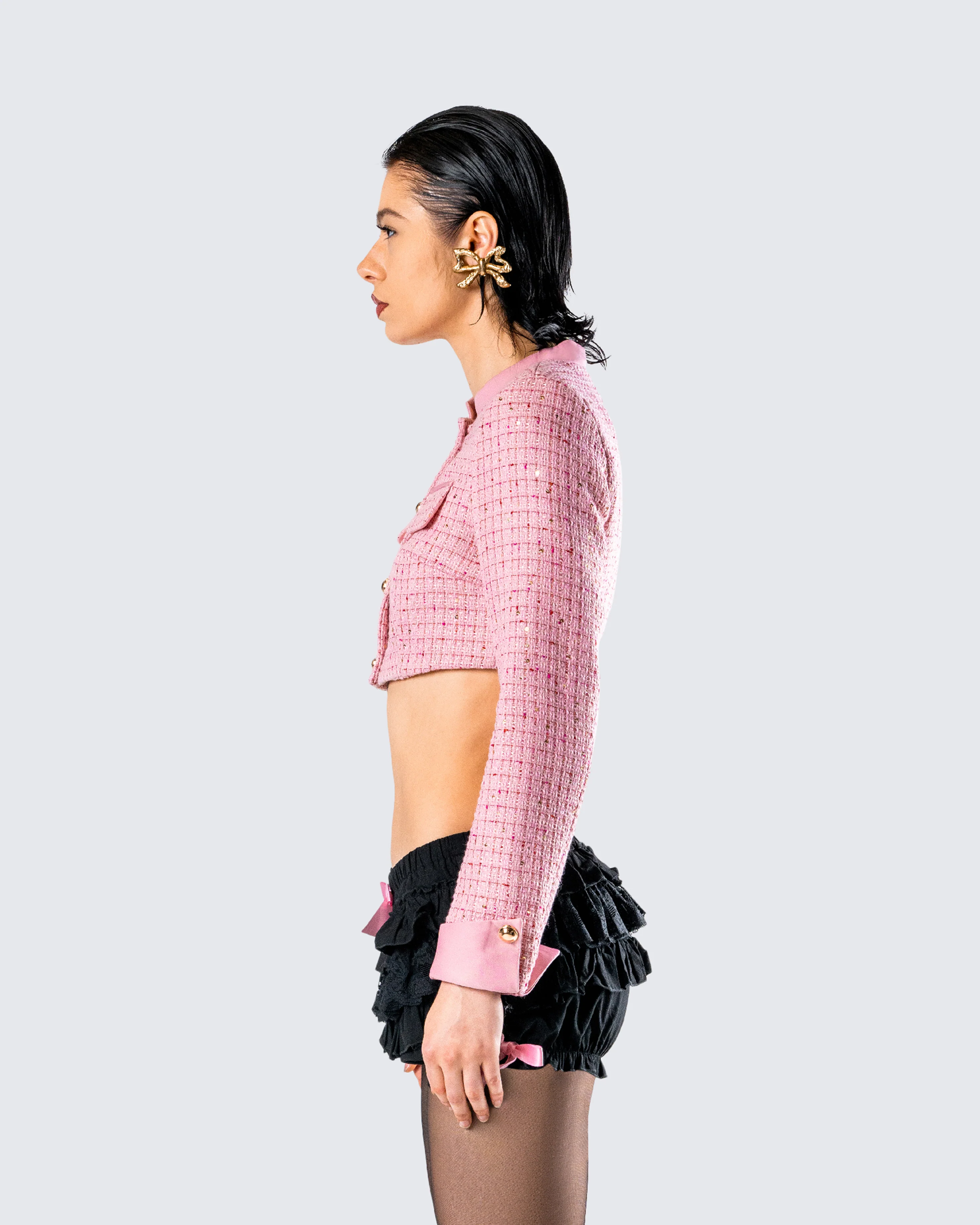 Pippa Pink Tweed Cropped Jacket - Image 6