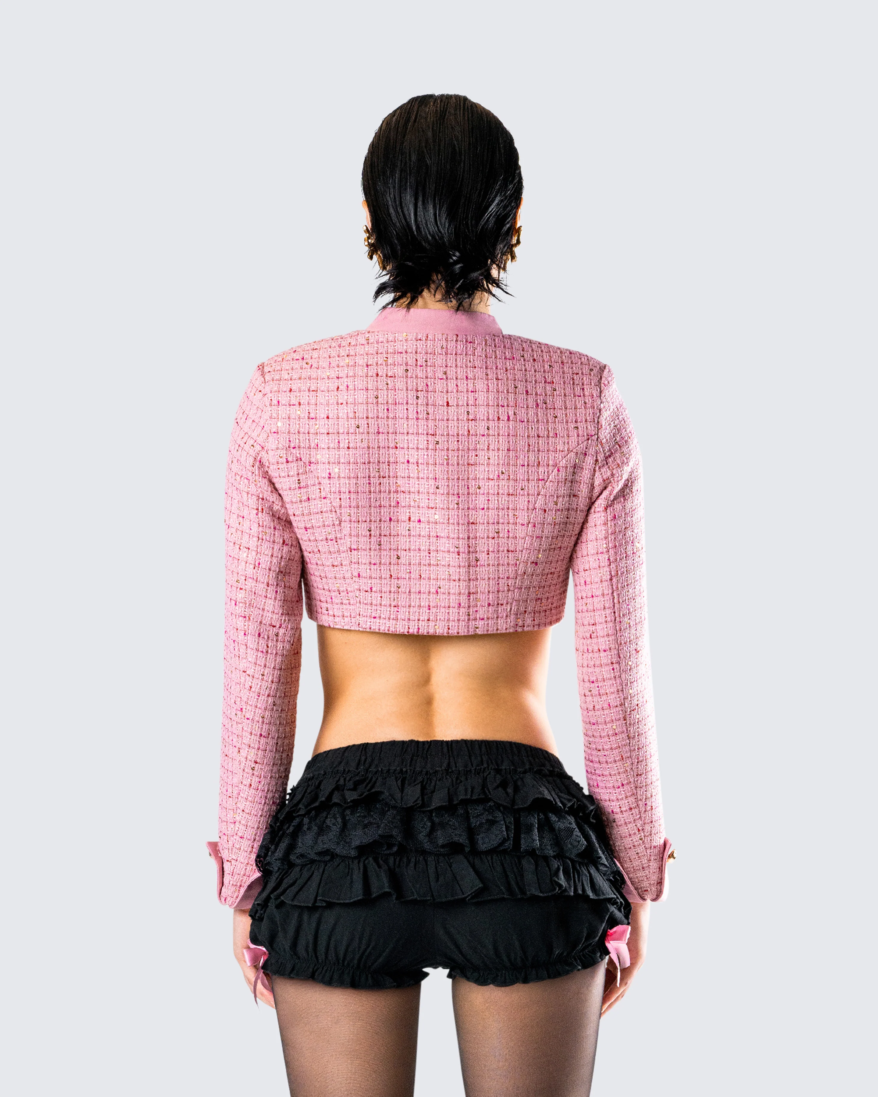 Pippa Pink Tweed Cropped Jacket - Image 7