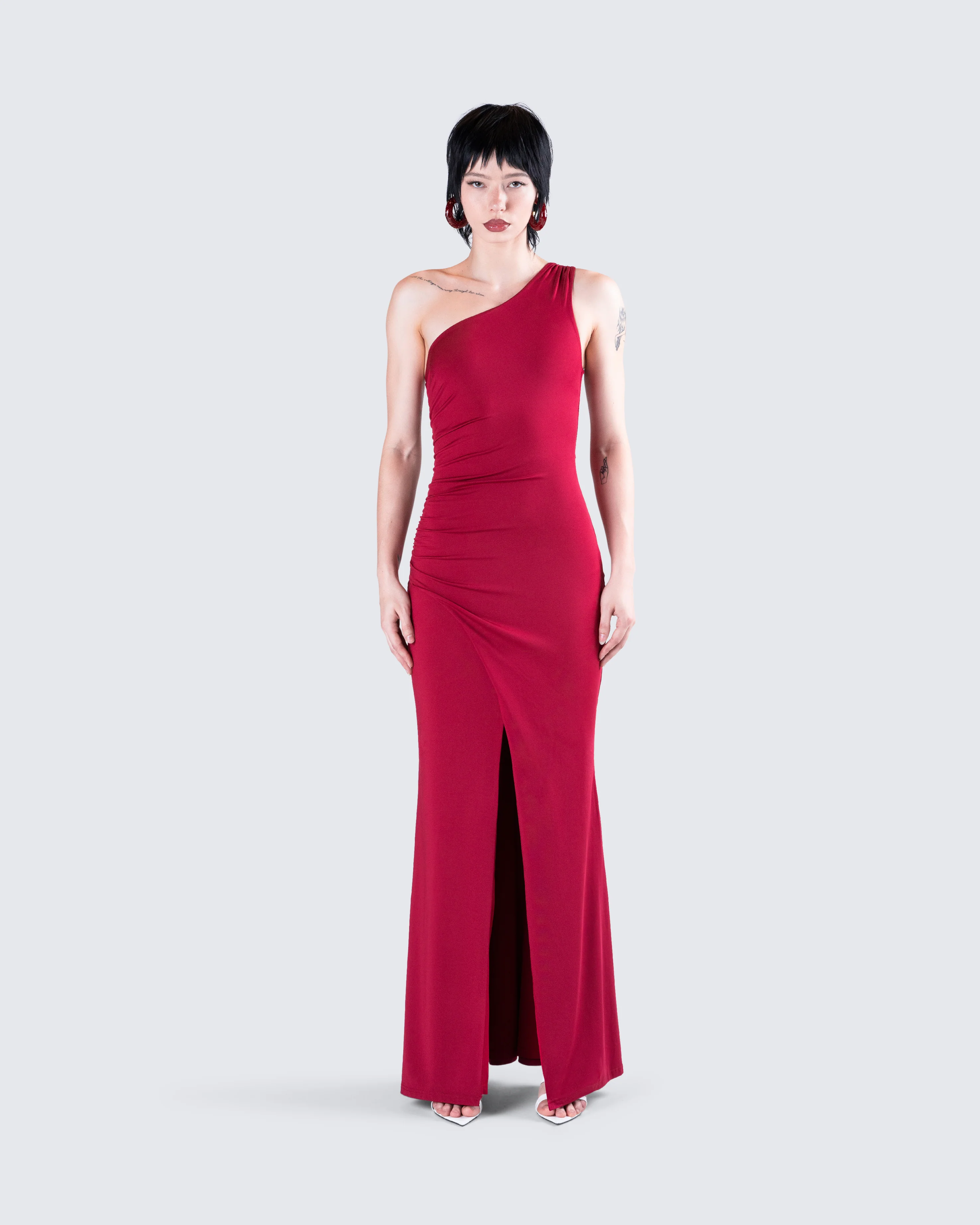 Prue Red Jersey One Shoulder Dress - Image 4
