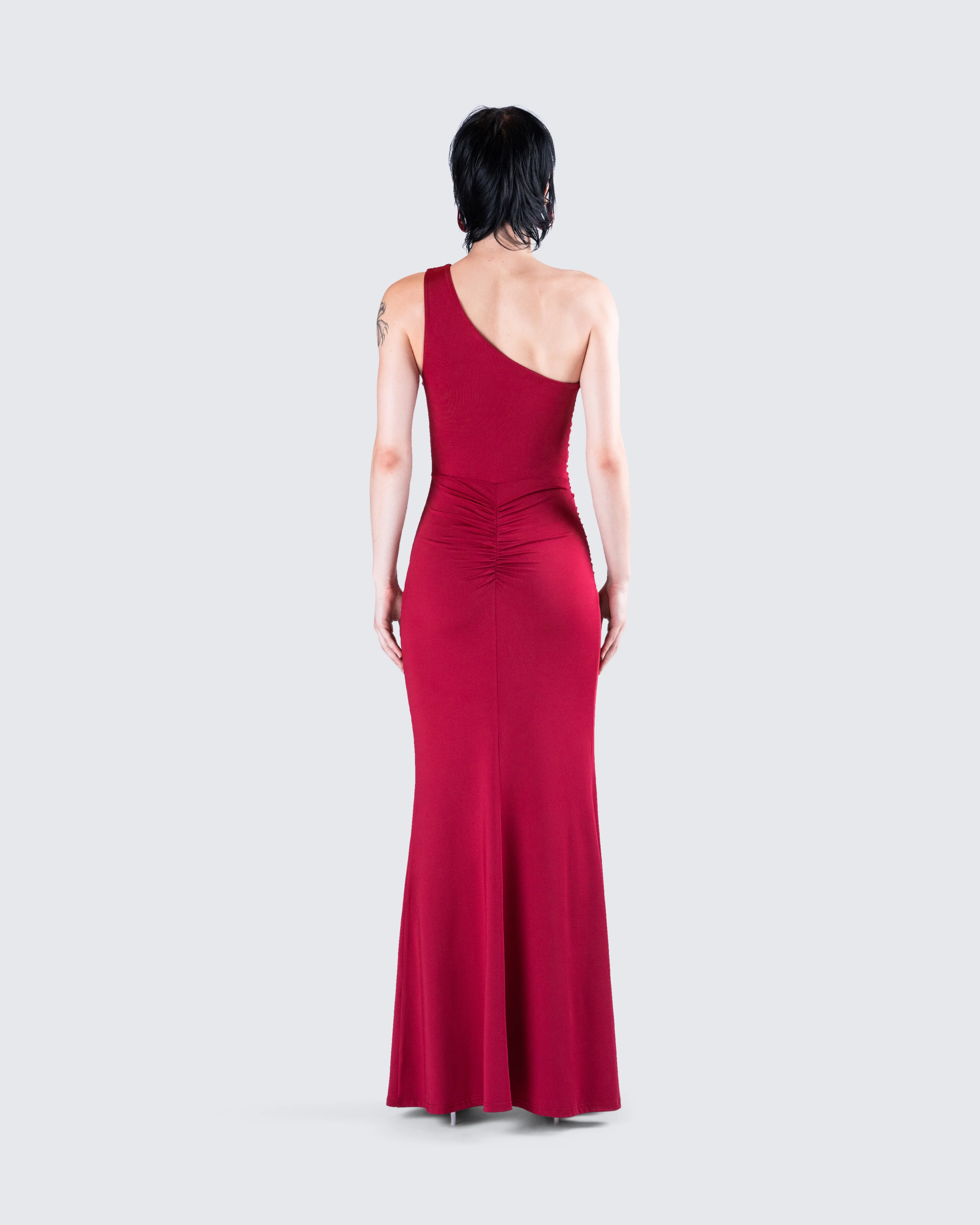 Prue Red Jersey One Shoulder Dress - Image 7