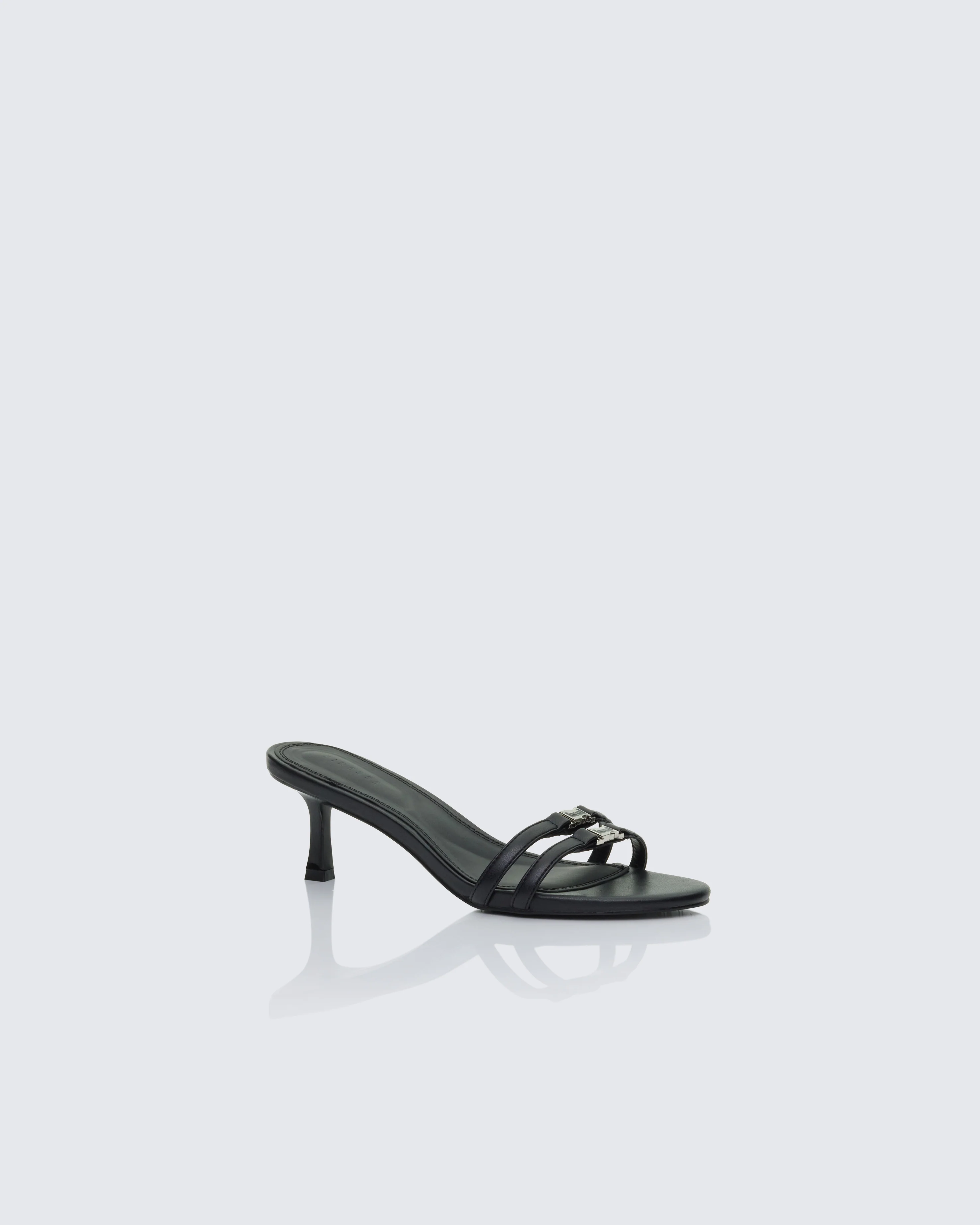 Queenie Black Safety Buckle Kitten Heel - Image 2