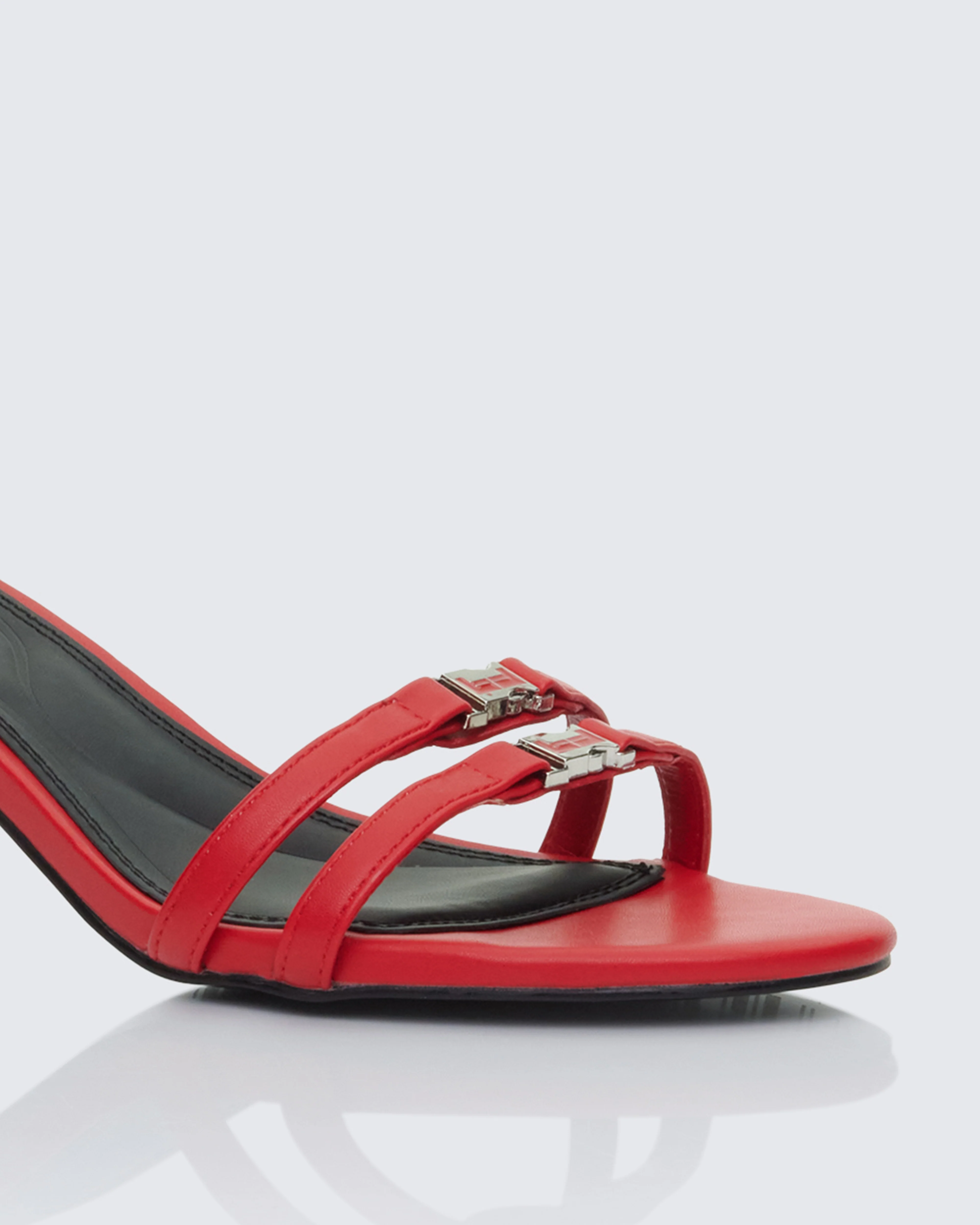 Queenie Red Safety Buckle Kitten Heel - Image 4