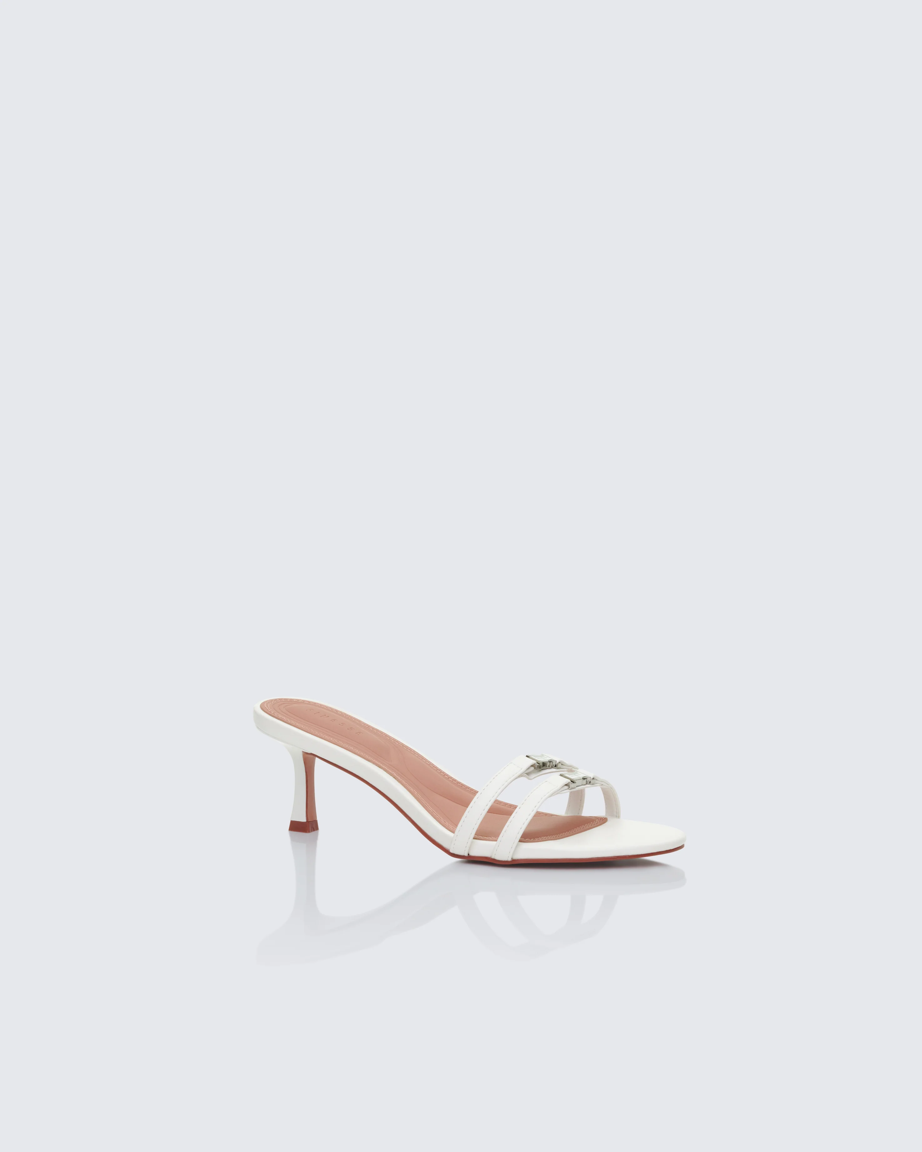 Queenie White Safety Buckle Kitten Heel - Image 2
