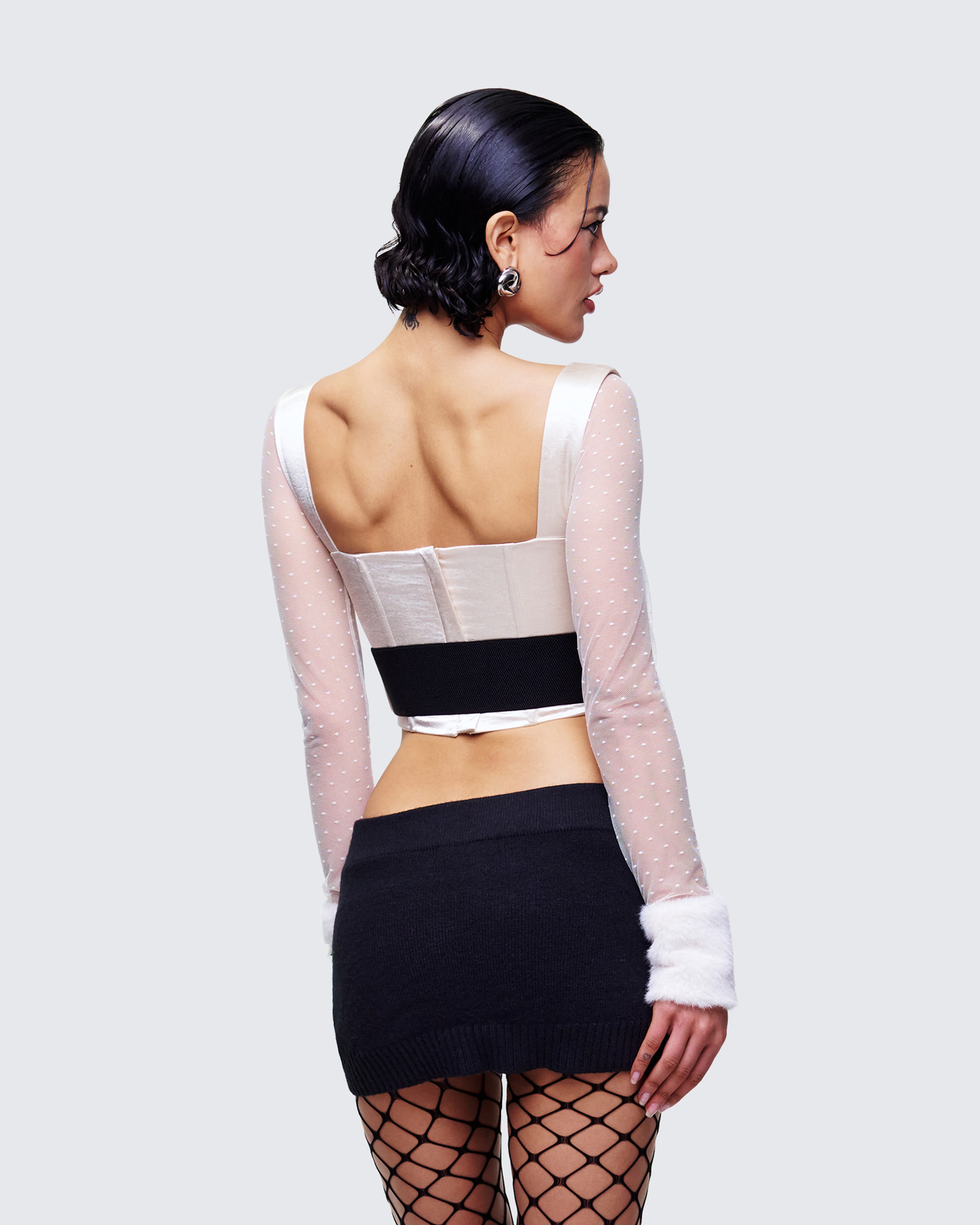Rae Ivory Fur Cuff Corset Top - Image 4