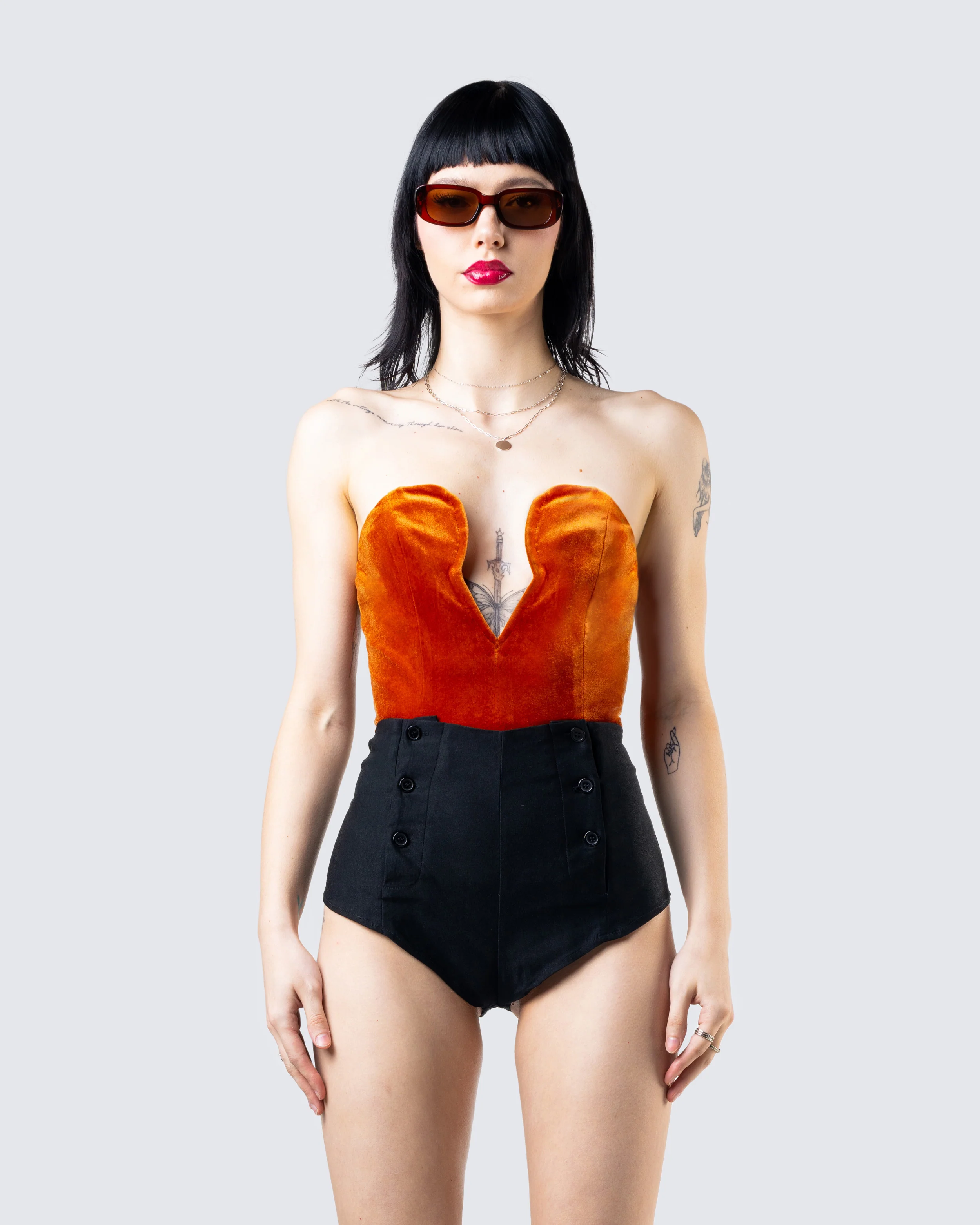 Rae Orange Velvet Strapless Top - Image 4