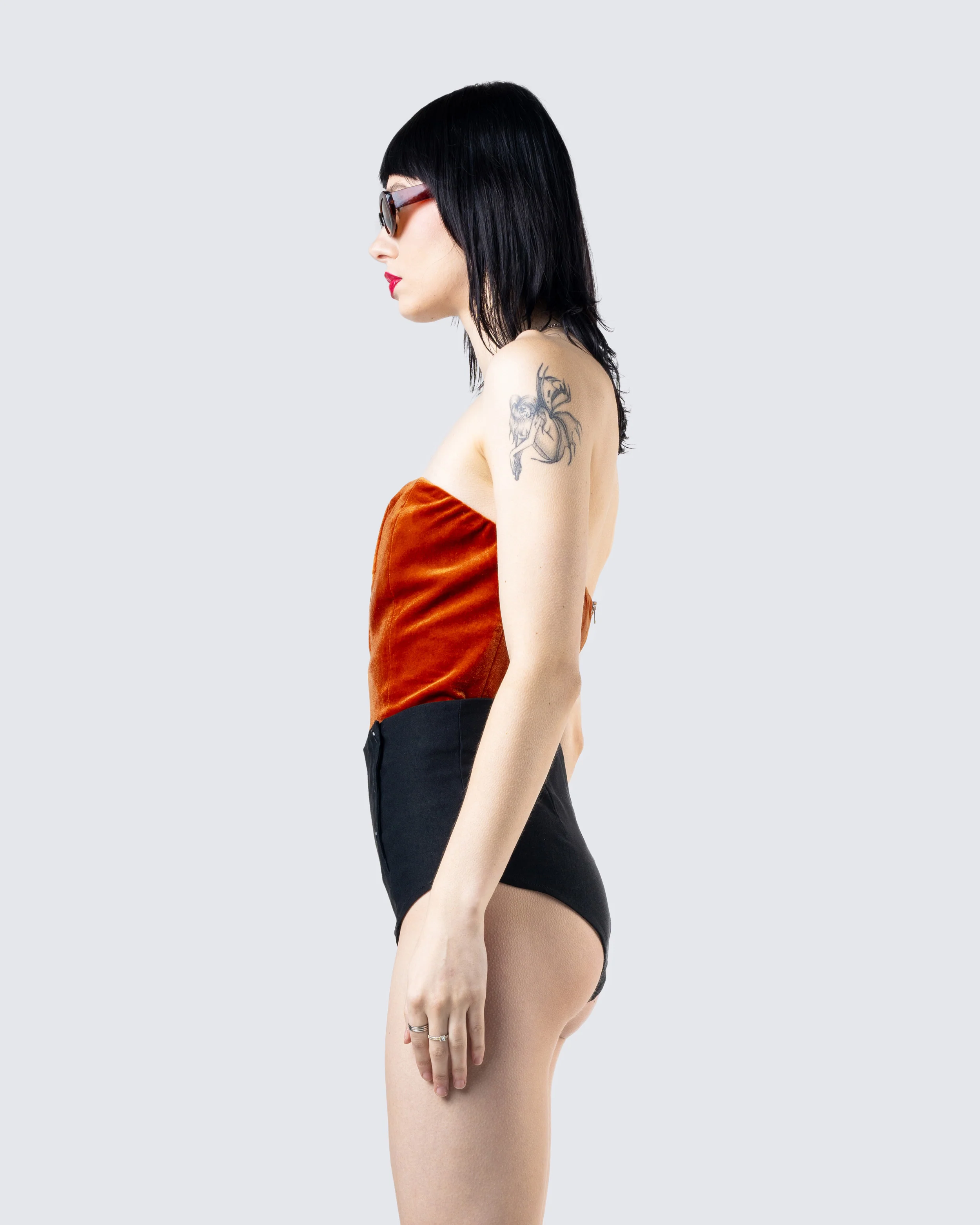 Rae Orange Velvet Strapless Top - Image 5