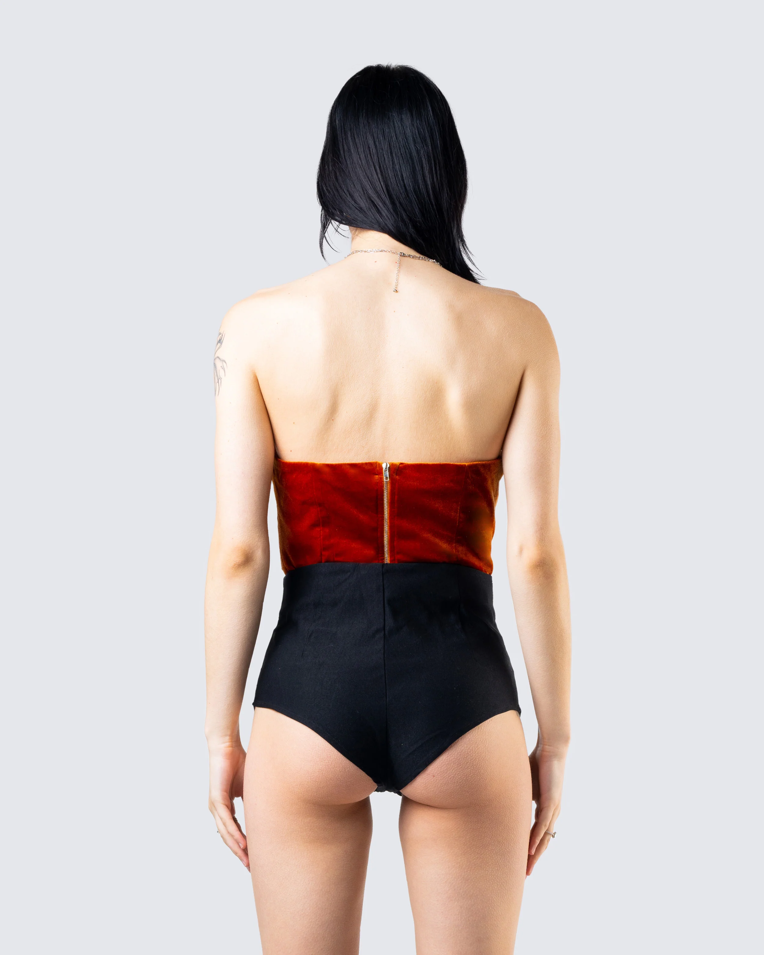 Rae Orange Velvet Strapless Top - Image 6