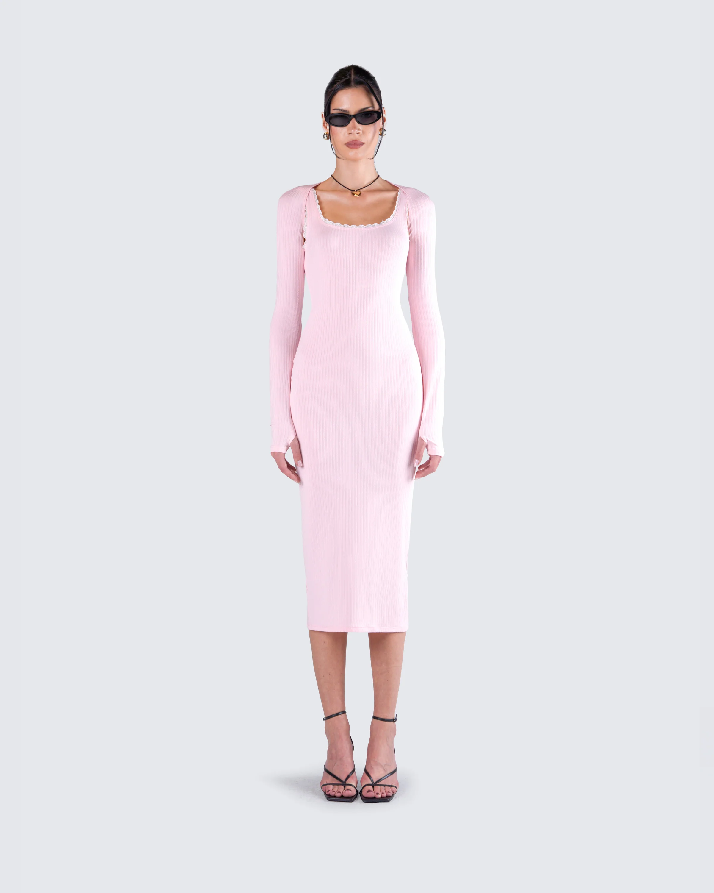 Rai Pink Rib Knit Midi Dress - Image 4