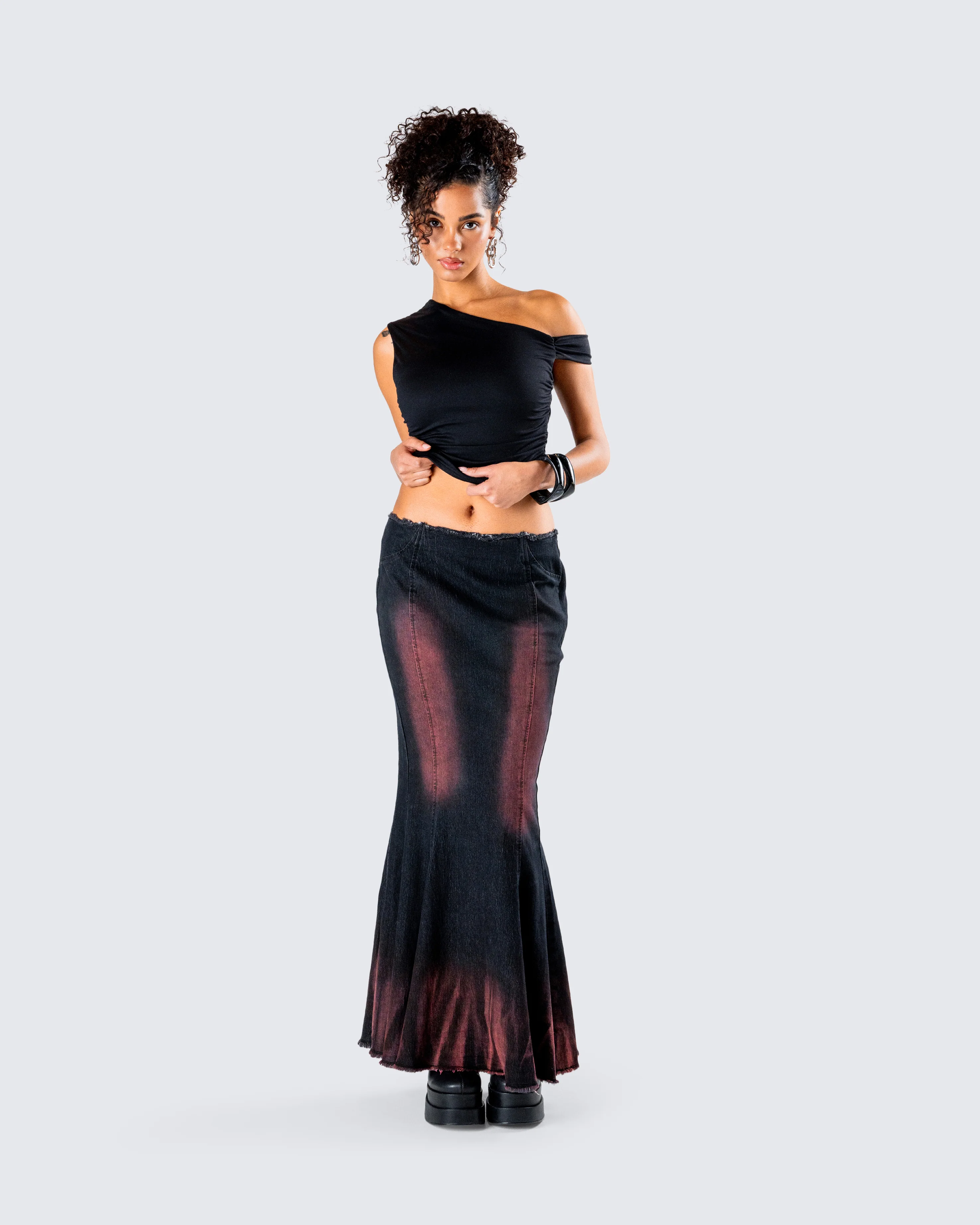 Raine Black Washed Maxi Skirt - Image 9