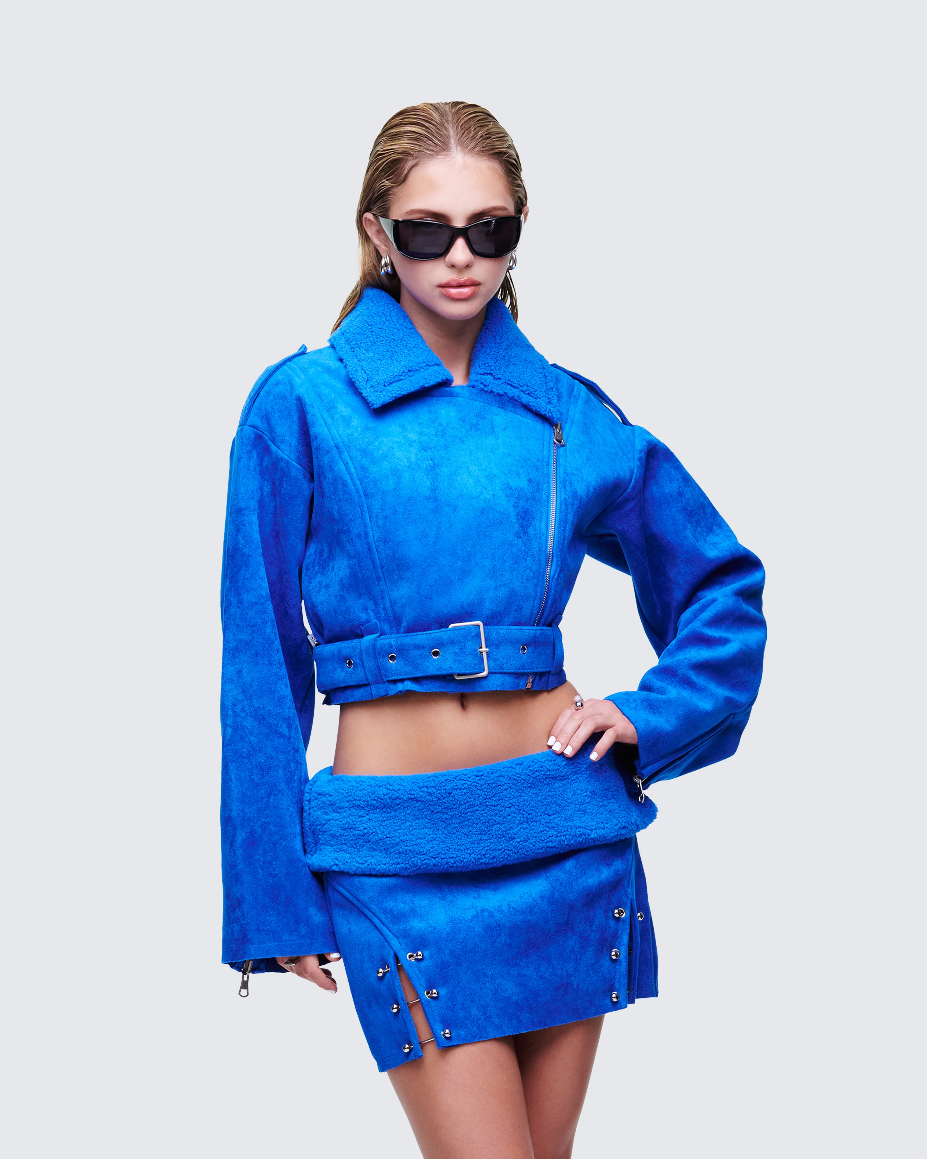 Ramona Blue Vegan Shearling Jacket - Image 3