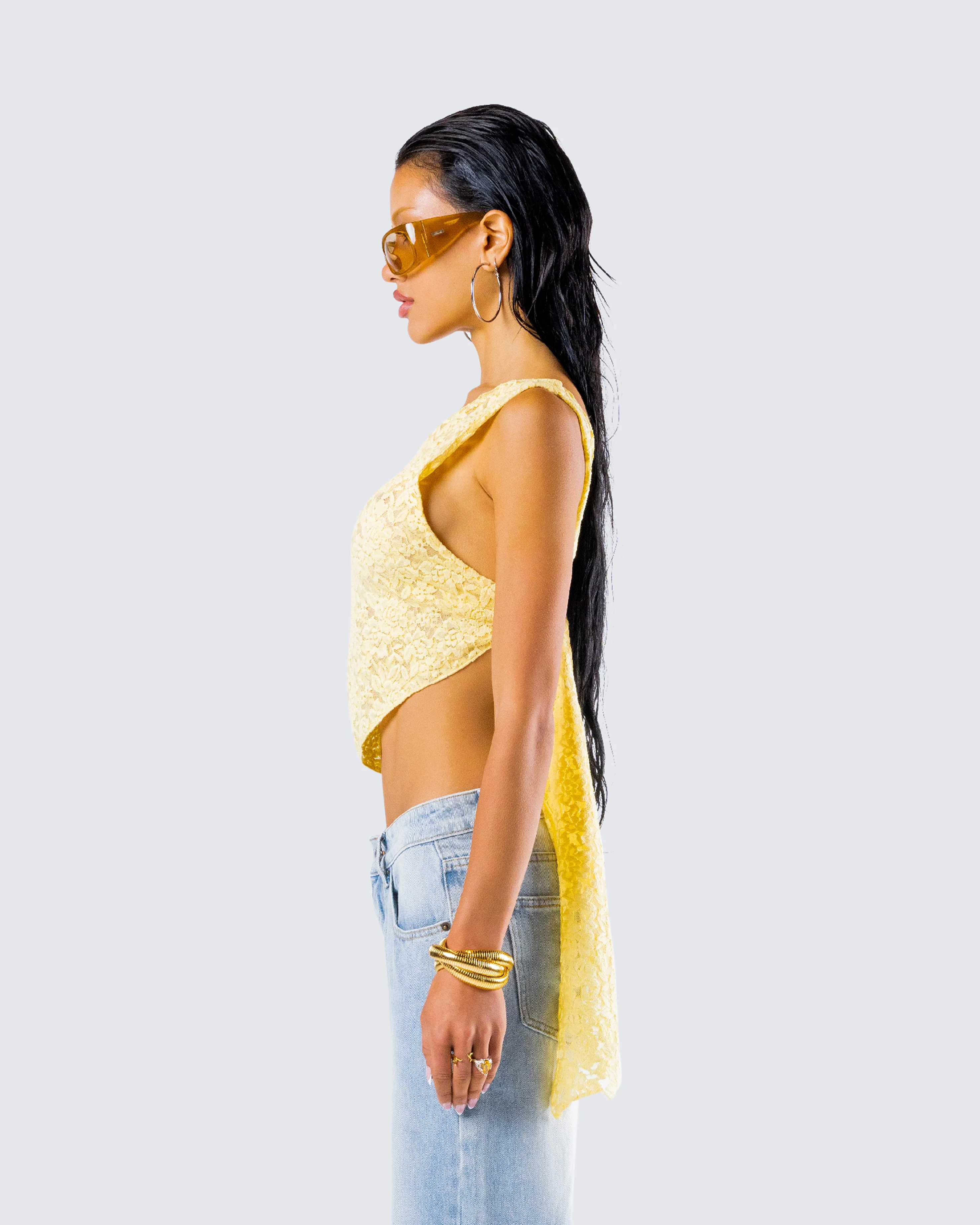 Rasima Yellow Lace Asymmetrical Top - Image 6