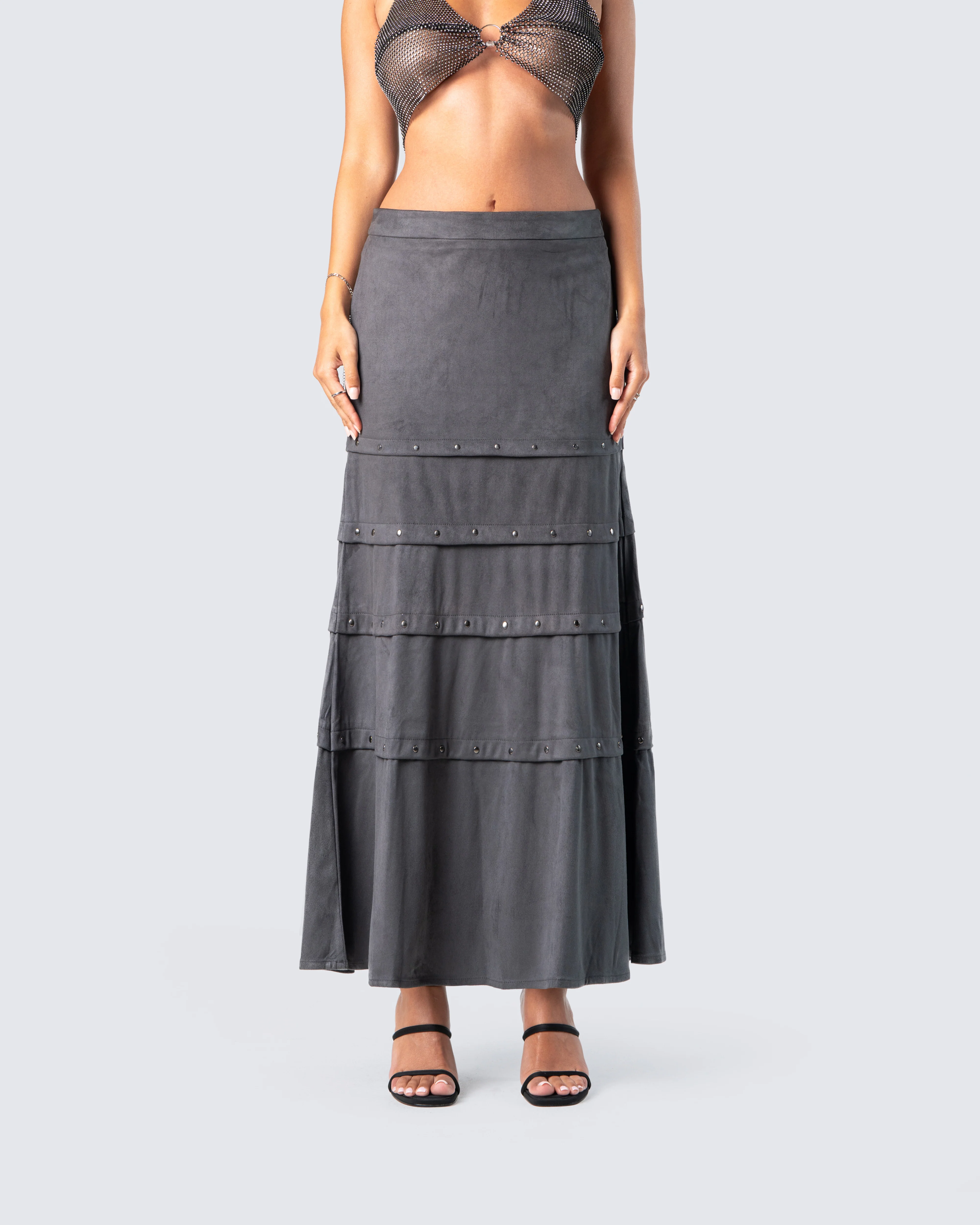 Ravi Grey Vegan Suede Maxi Skirt - Image 4