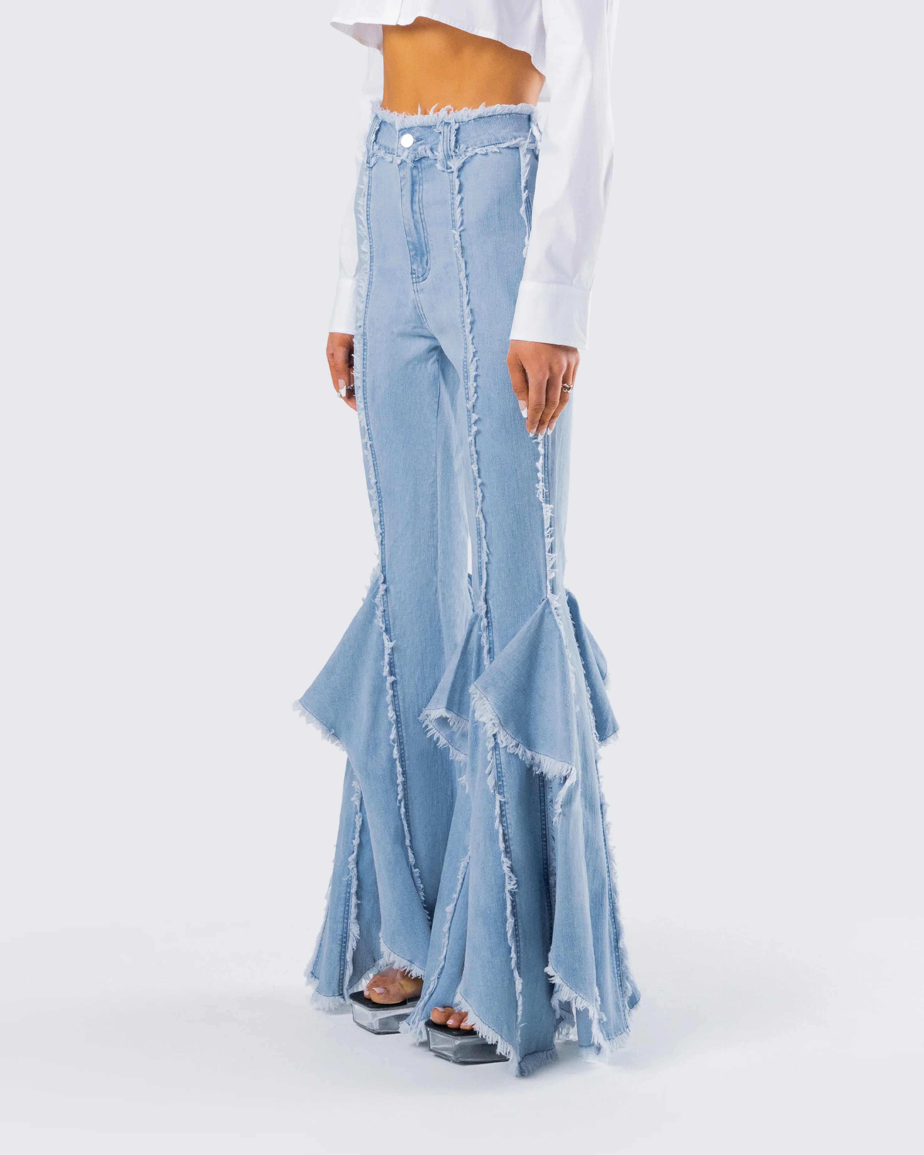 Reagan Blue Denim Frayed Jean - Image 3