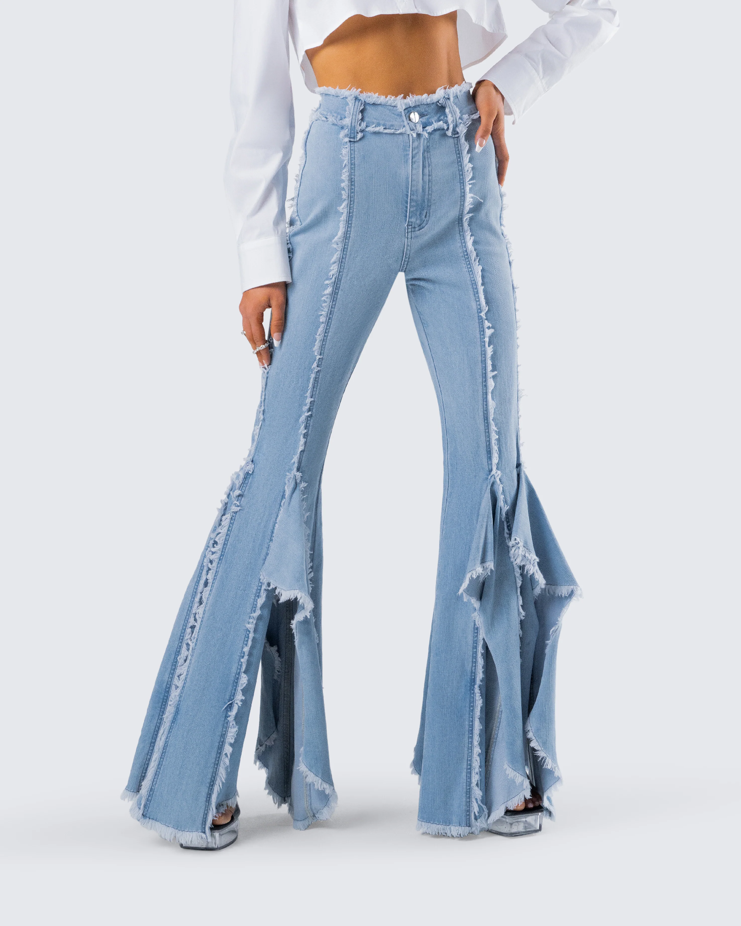 Reagan Blue Denim Frayed Jean - Image 6