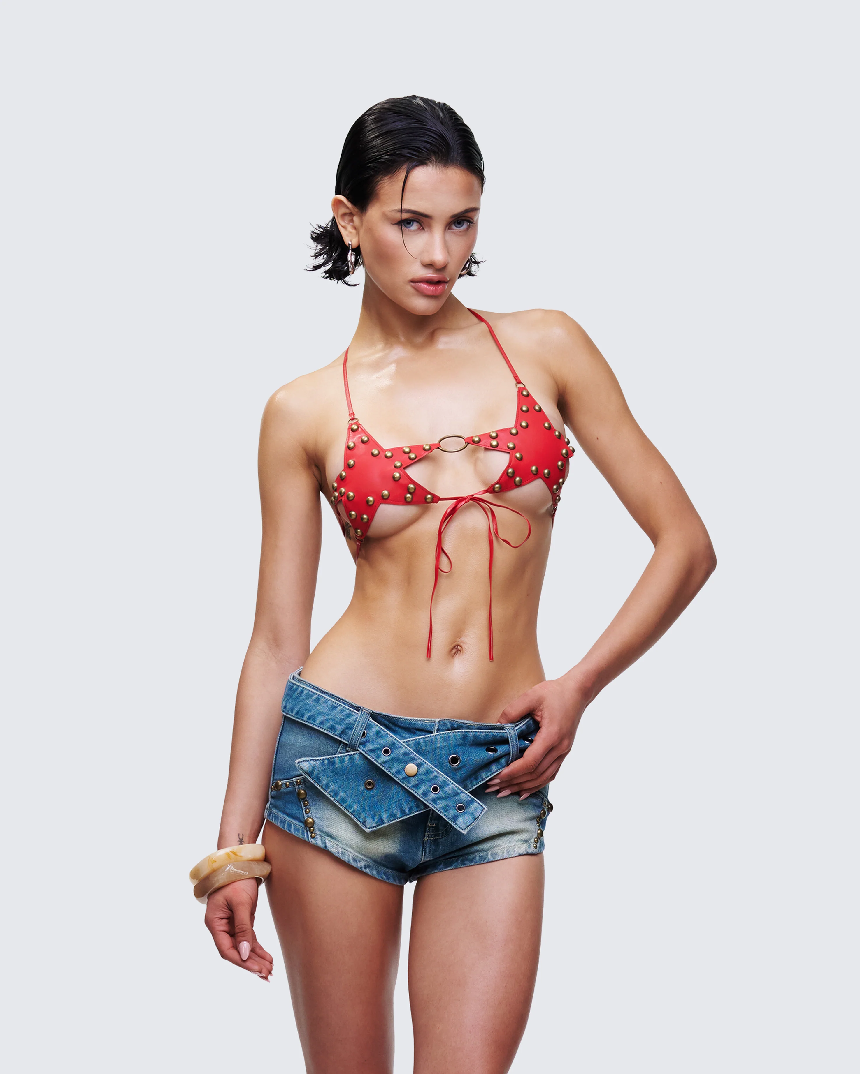 Reign Red Vegan Leather Star Bra - Image 3