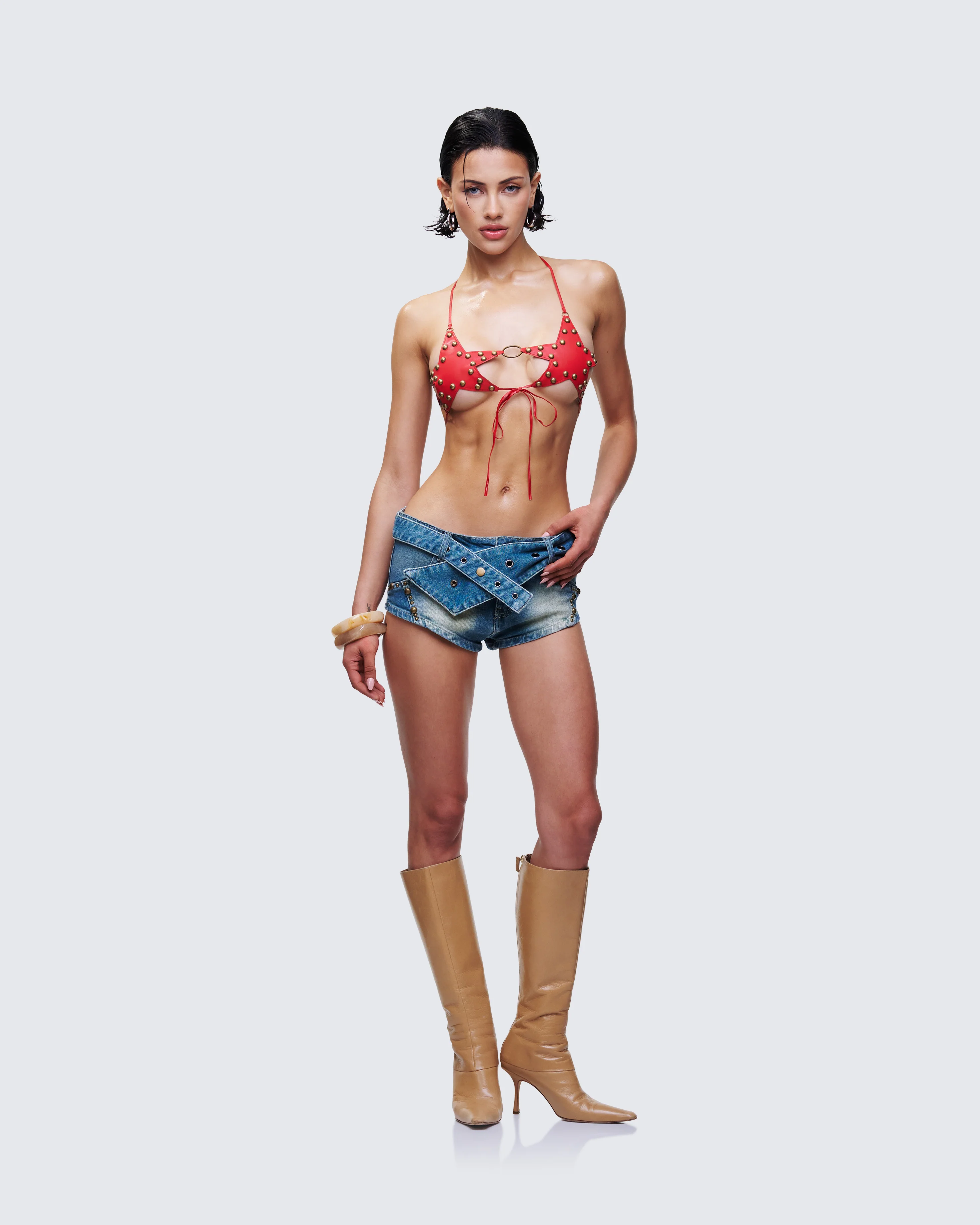 Reign Red Vegan Leather Star Bra - Image 5