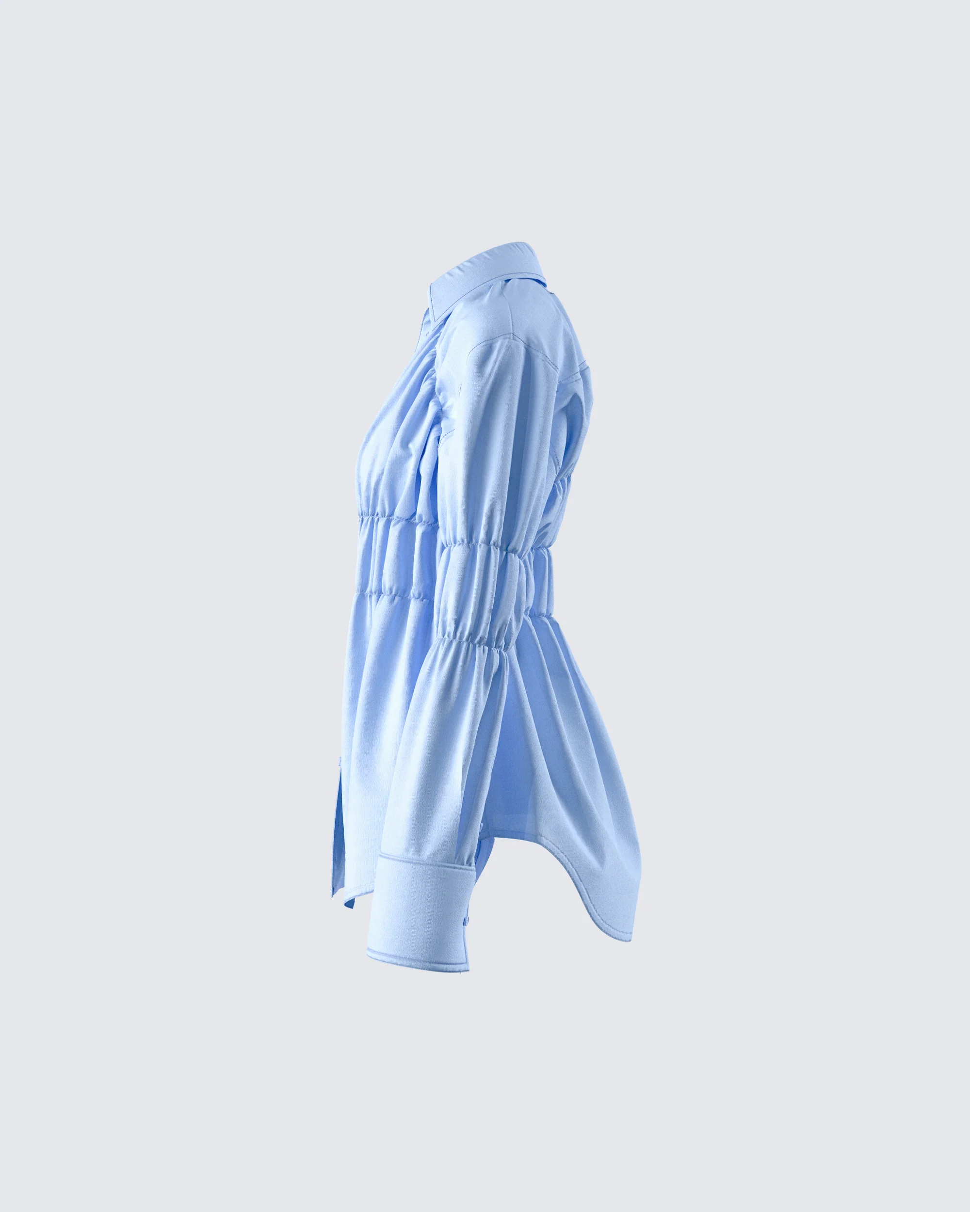 Reina Blue Poplin Ruched Shirt - Image 2
