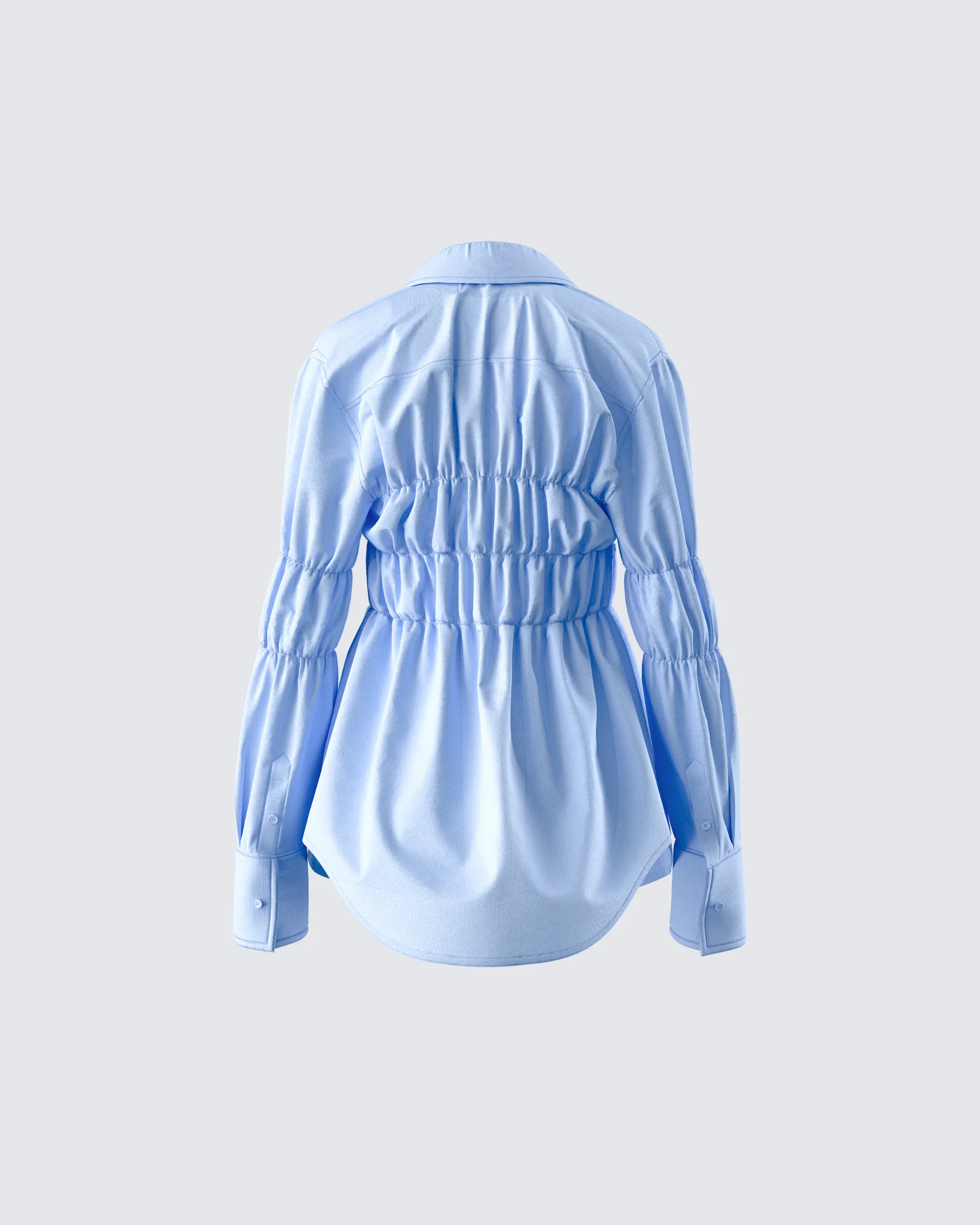 Reina Blue Poplin Ruched Shirt - Image 3