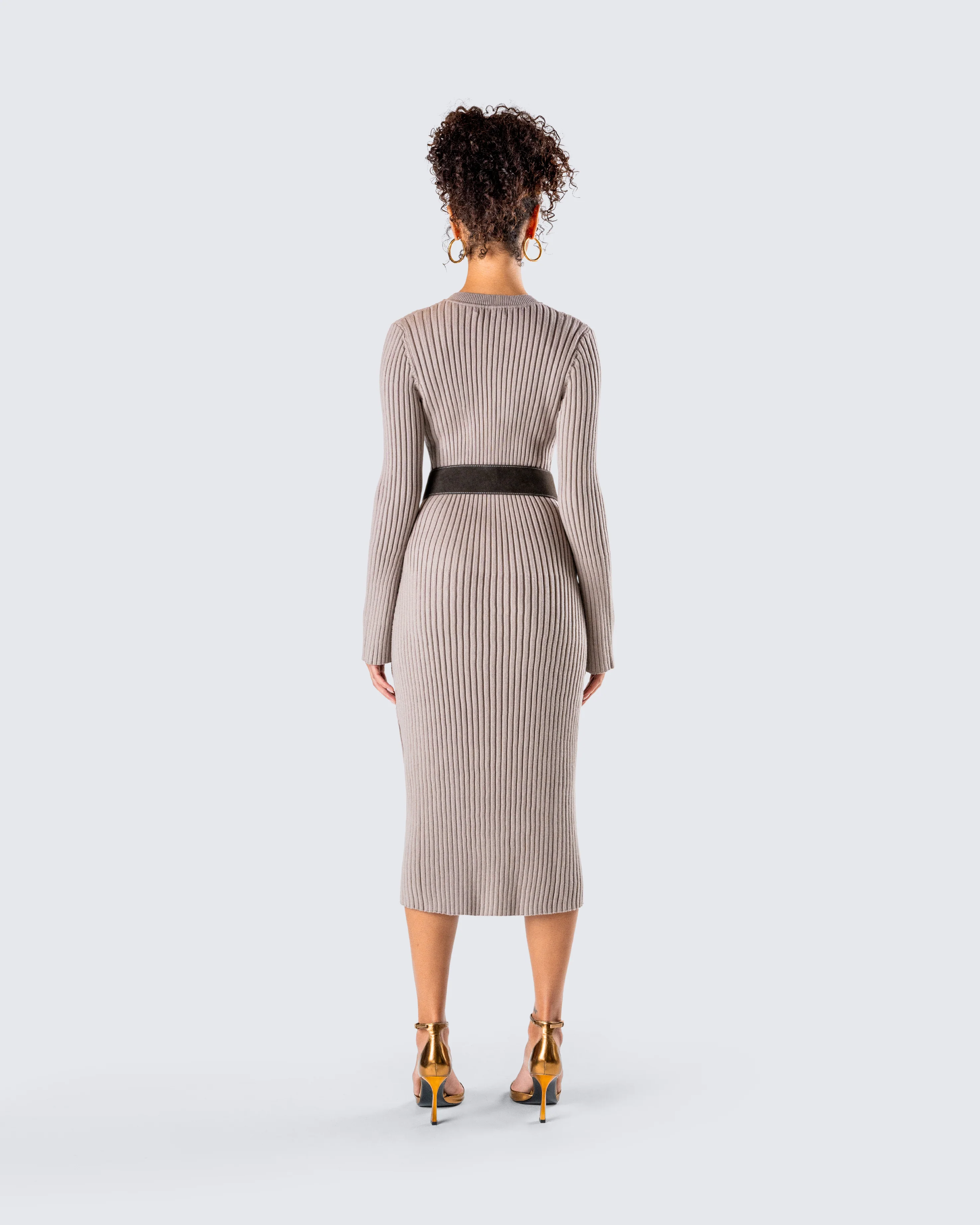 Rejina Taupe Wide Rib Midi Dress - Image 7