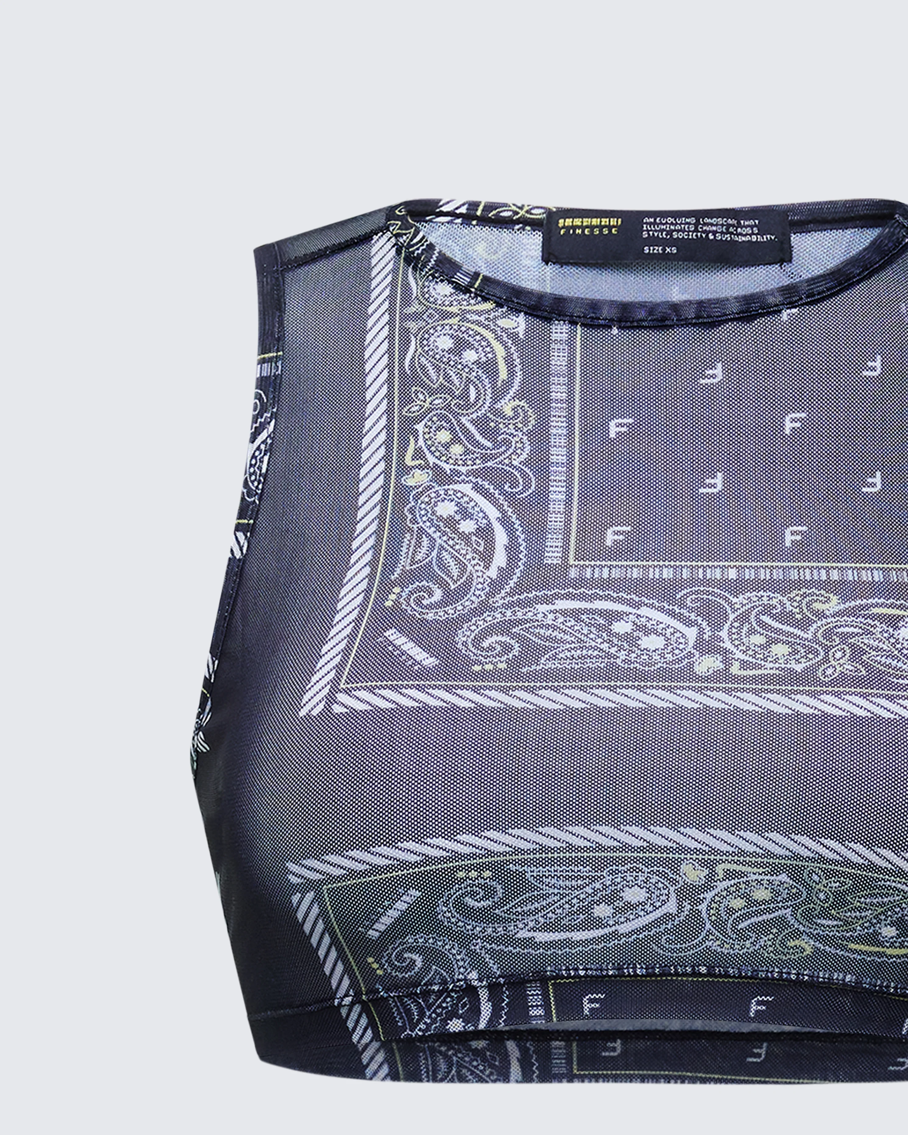 Rikku Black Bandana Mesh Crop Top - Image 6