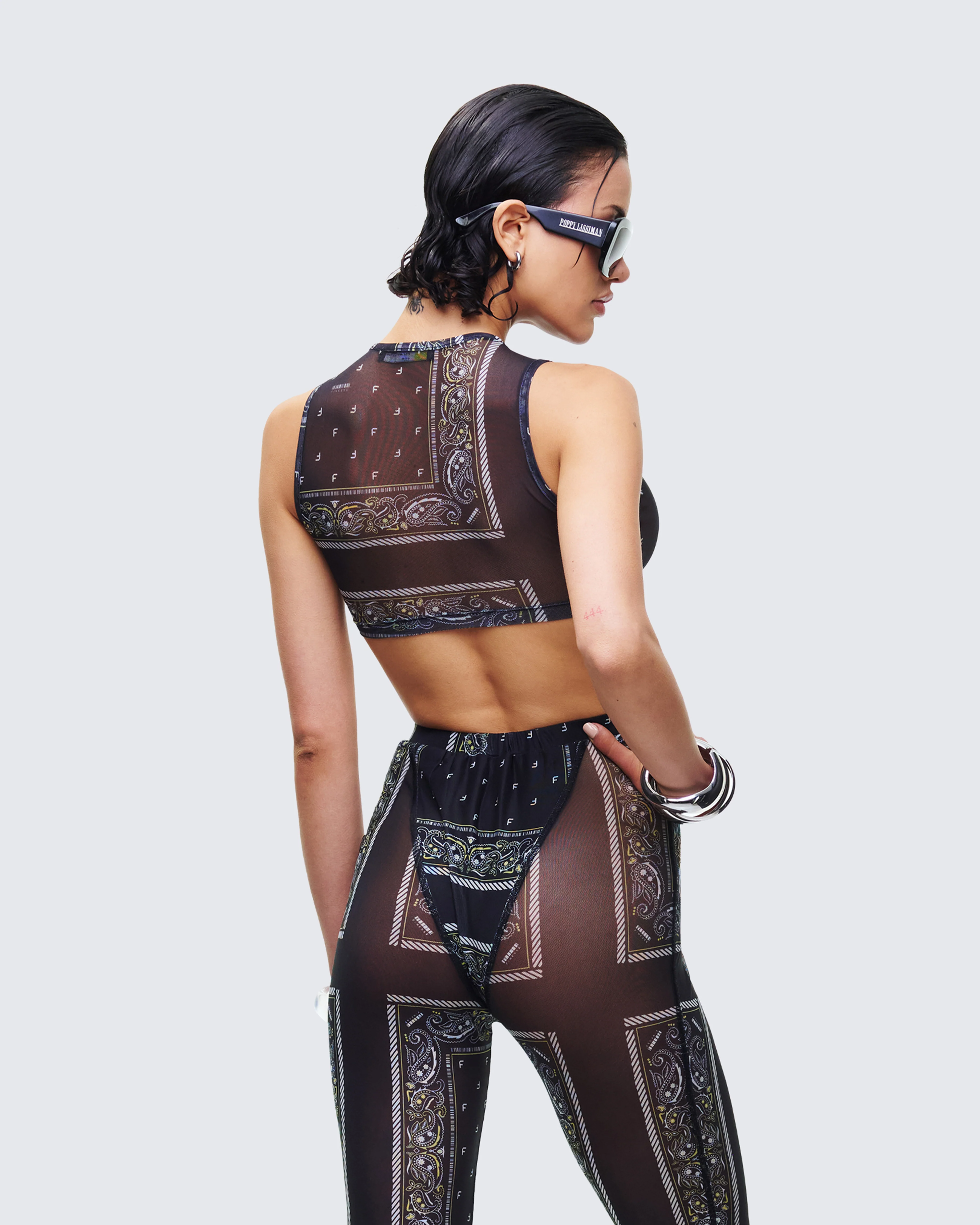 Rikku Black Bandana Mesh Crop Top - Image 4