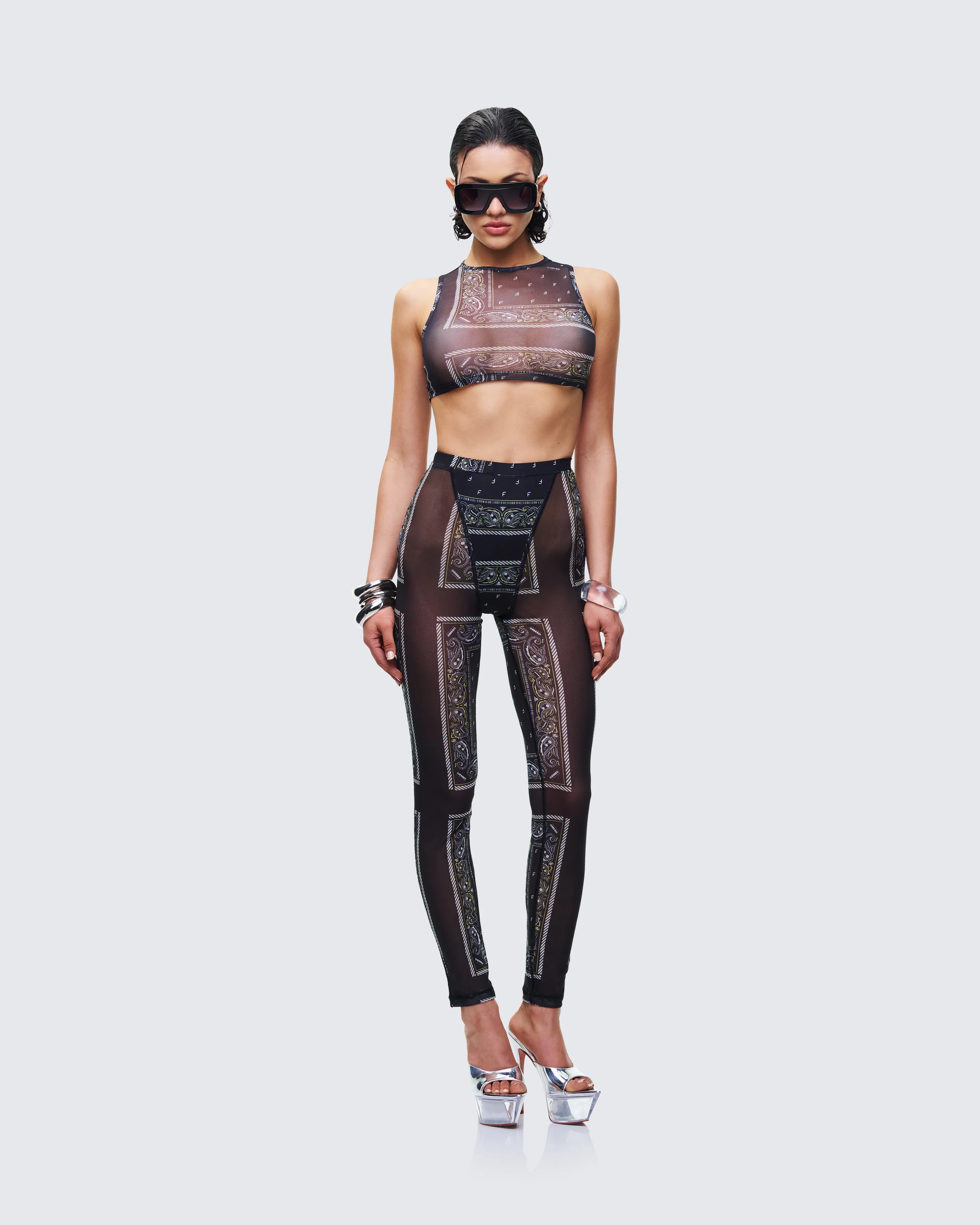 Rikku Black Bandana Mesh Crop Top - Image 5
