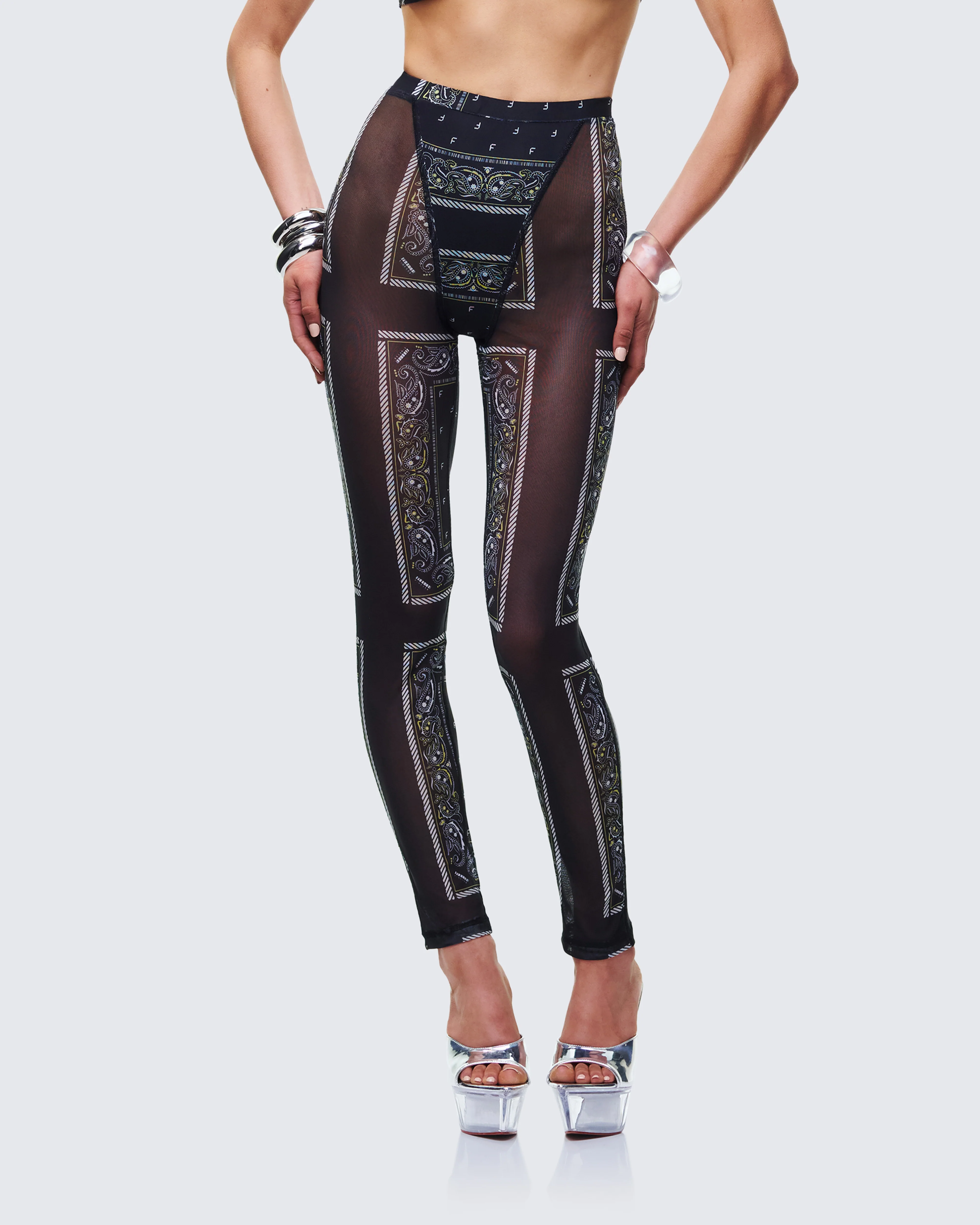 Rikku Black Bandana Mesh Leggings - Image 3