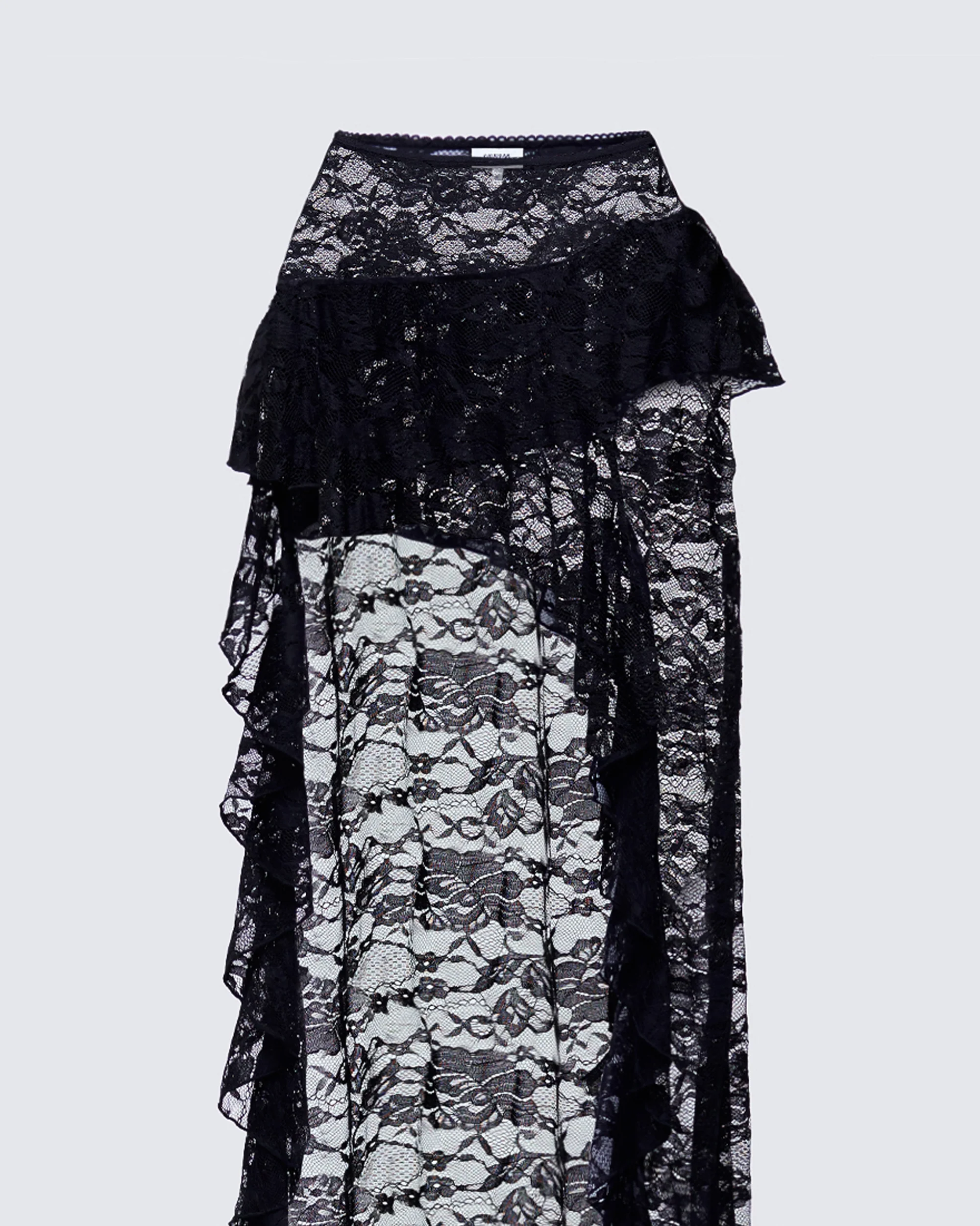 Rina Black Lace Asymmetrical Hem Ruffle Skirt - Image 6