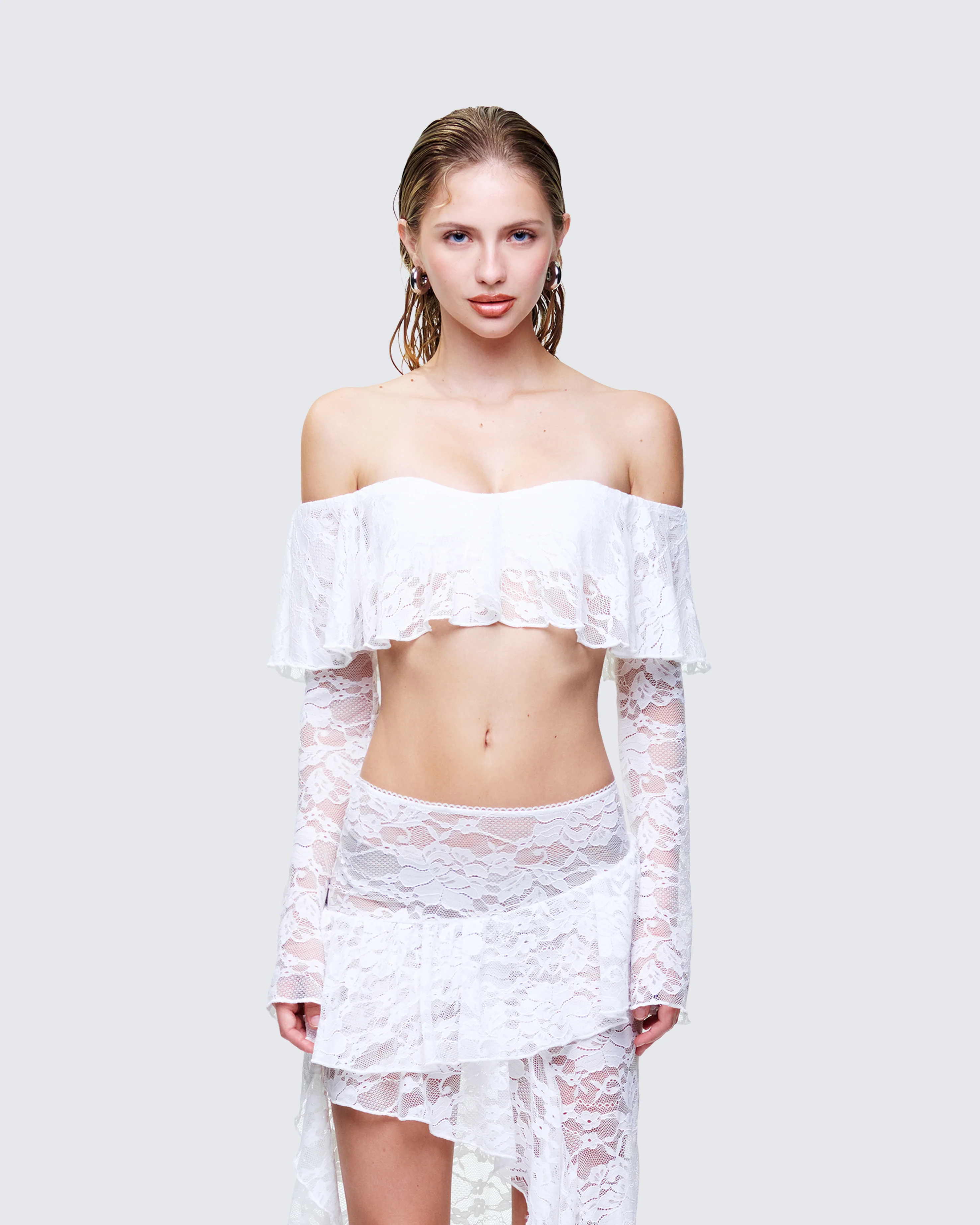 Rina White Lace Ruffle Bandeau Top - Image 2
