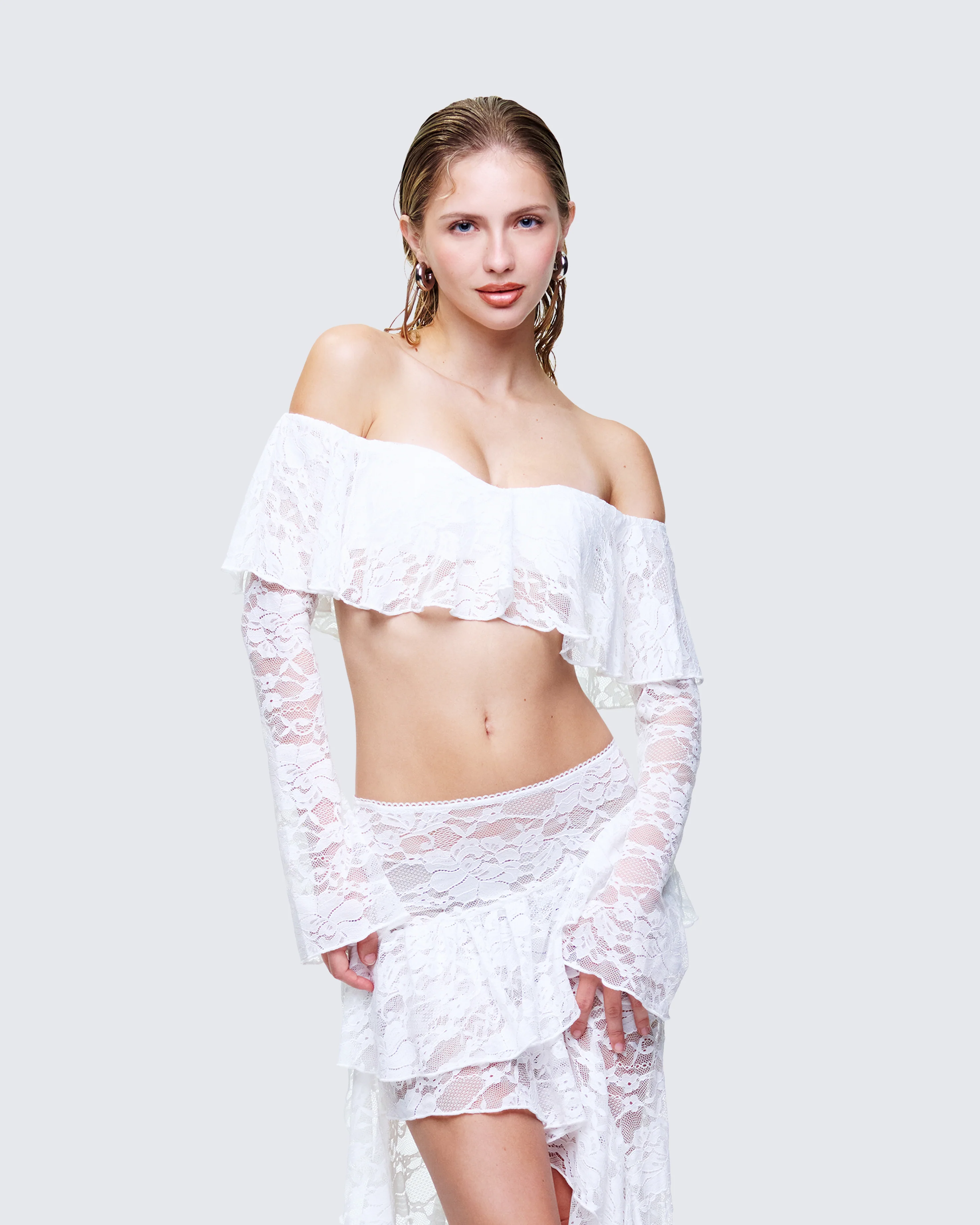 Rina White Lace Ruffle Bandeau Top - Image 3