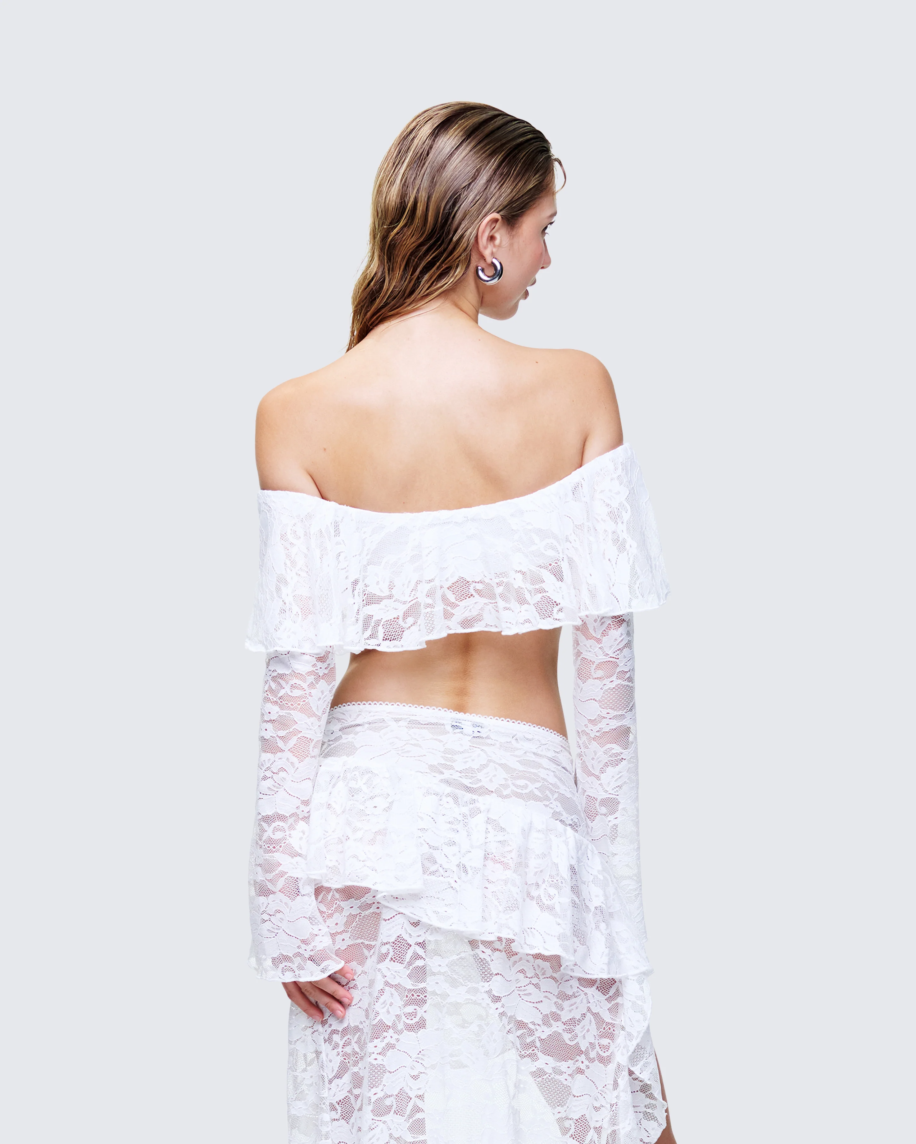 Rina White Lace Ruffle Bandeau Top - Image 4