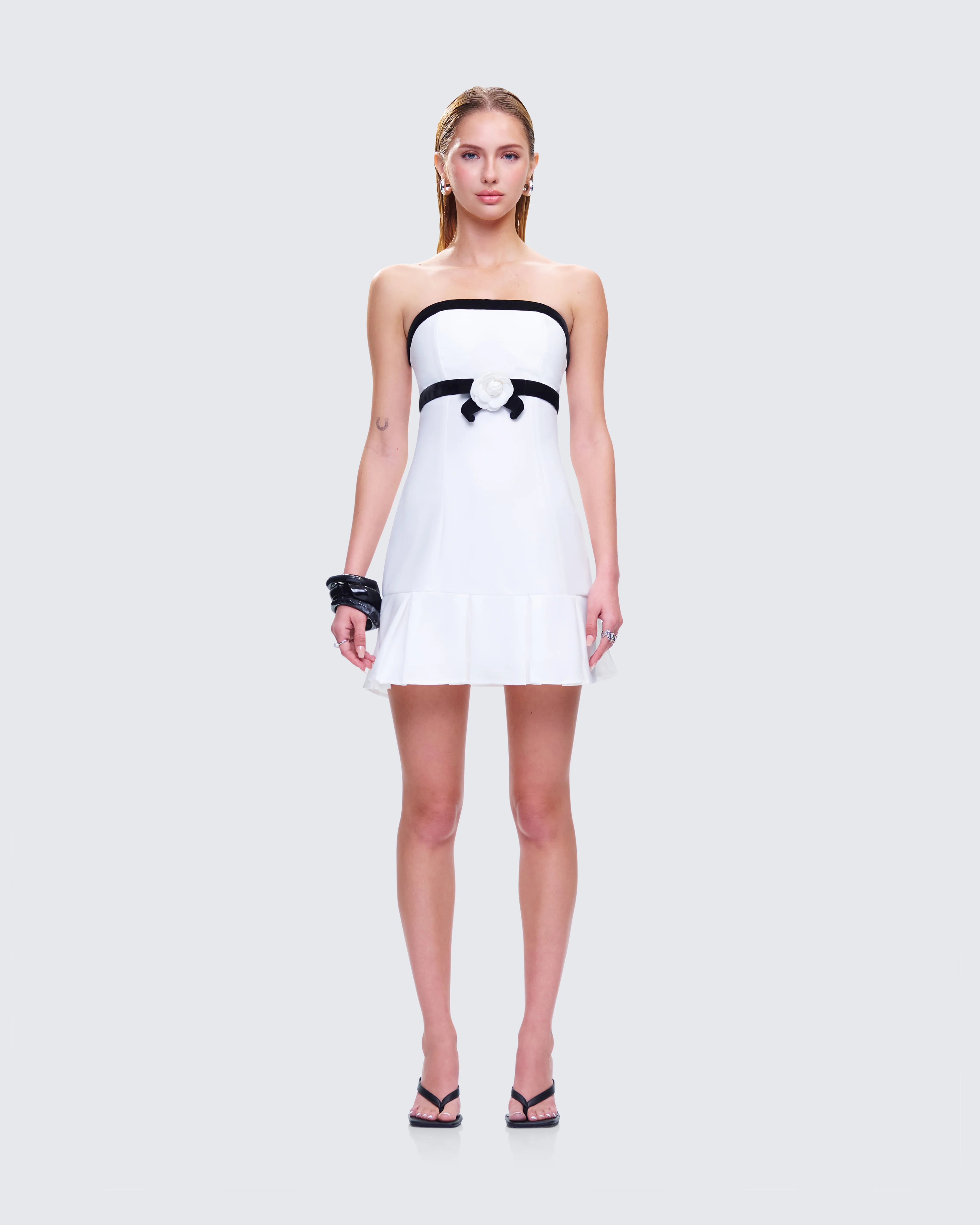 Roma White Strapless Mini Dress - Image 4