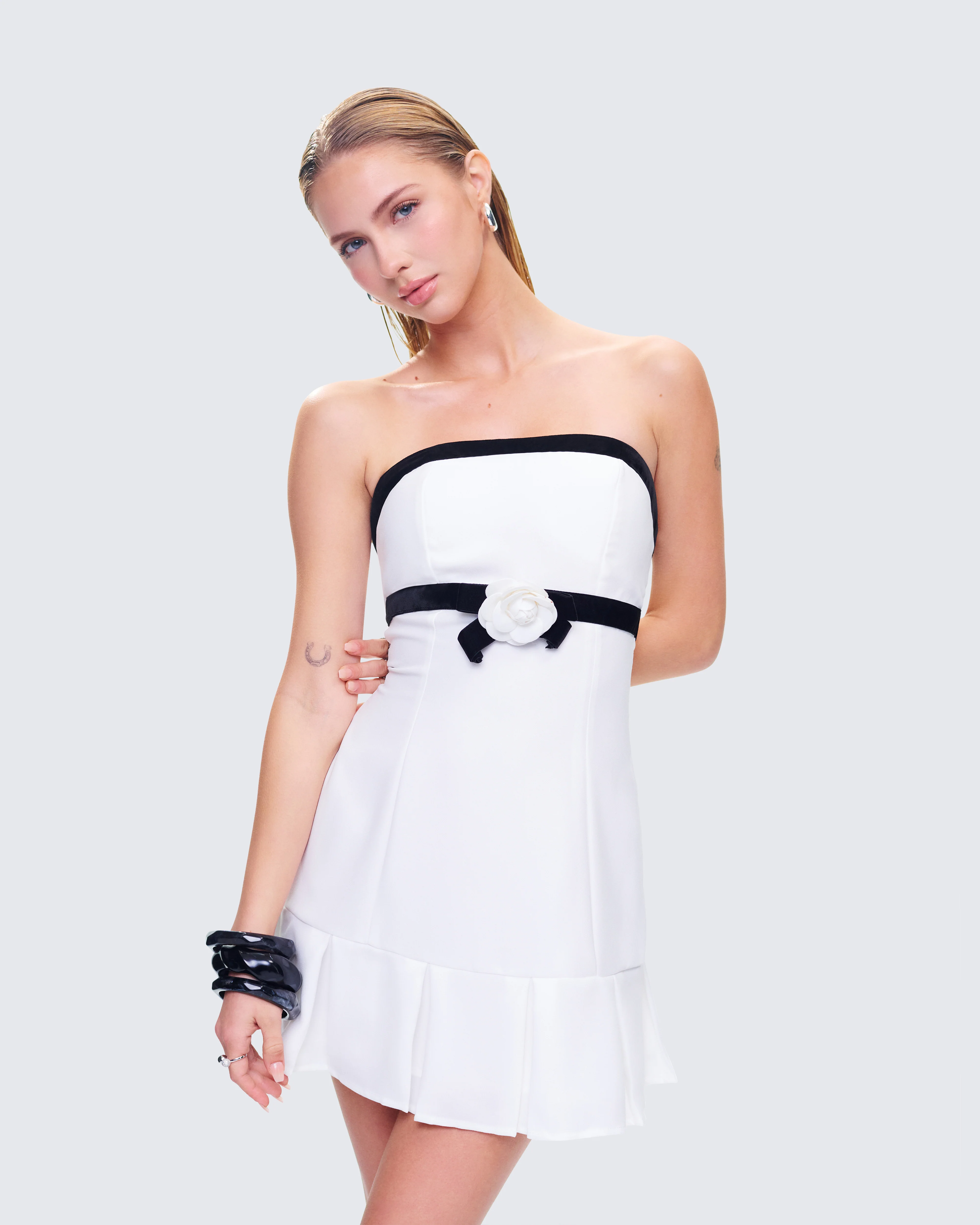 Roma White Strapless Mini Dress - Image 8