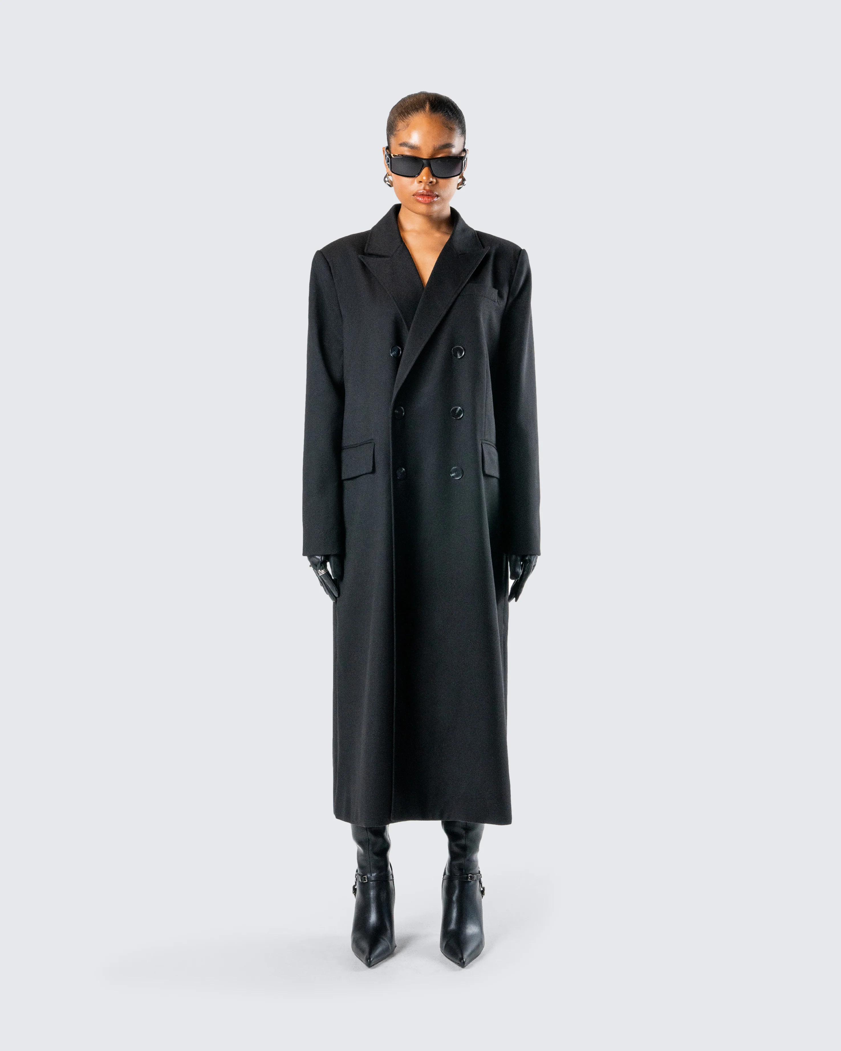 Romilly Black Double Breasted Coat - Image 4