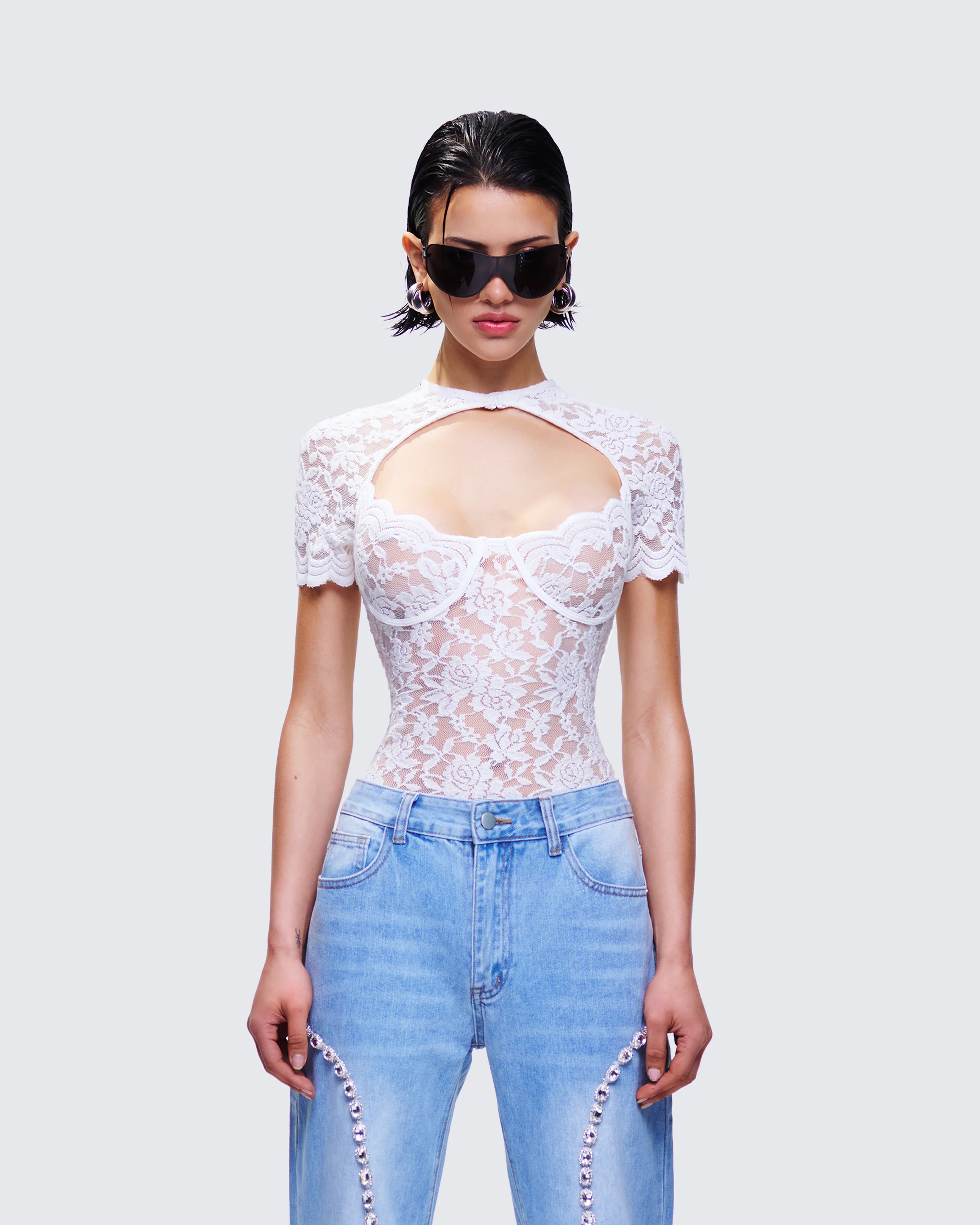Romona White Lace Cut Out Bodysuit - Image 4