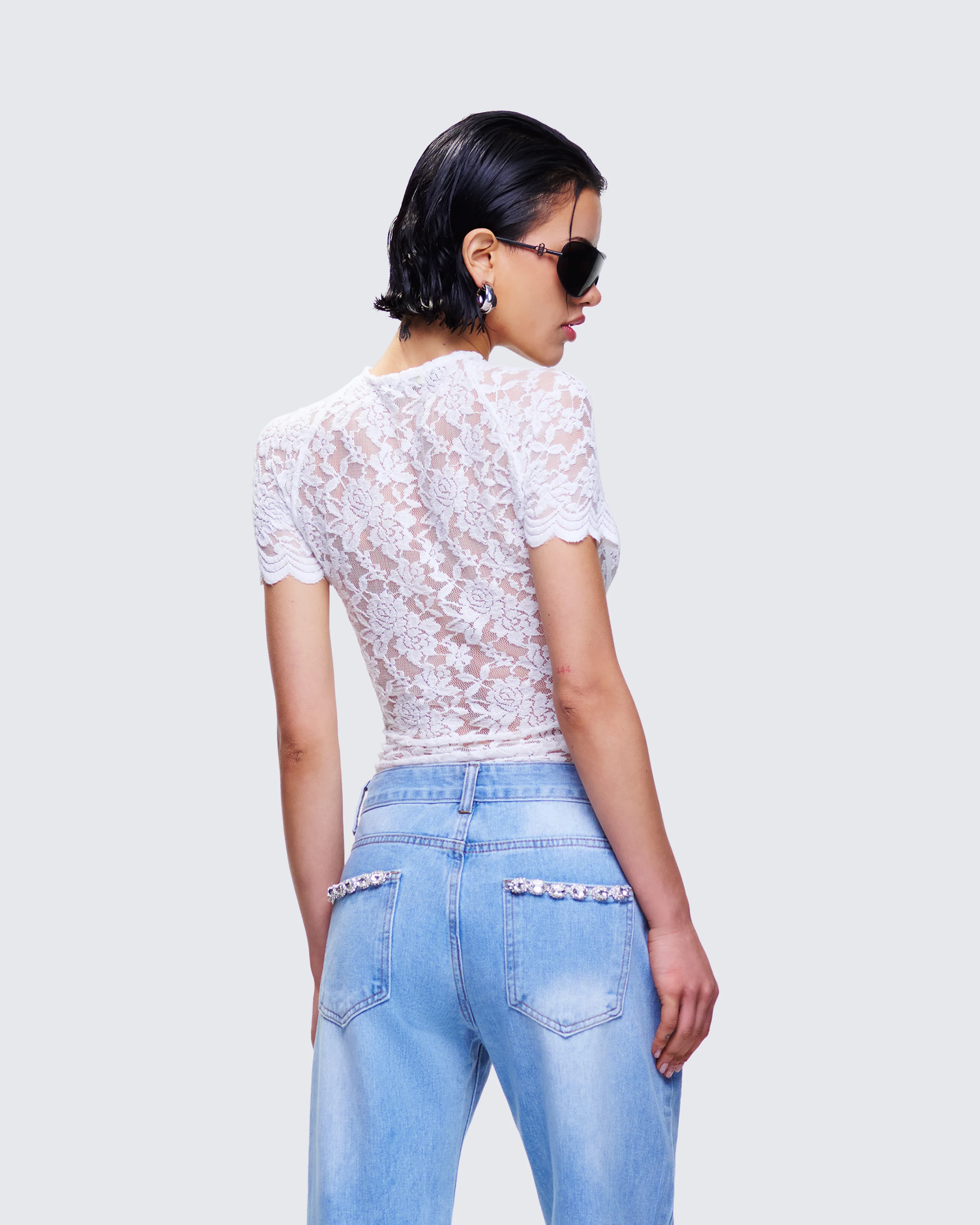 Romona White Lace Cut Out Bodysuit - Image 6