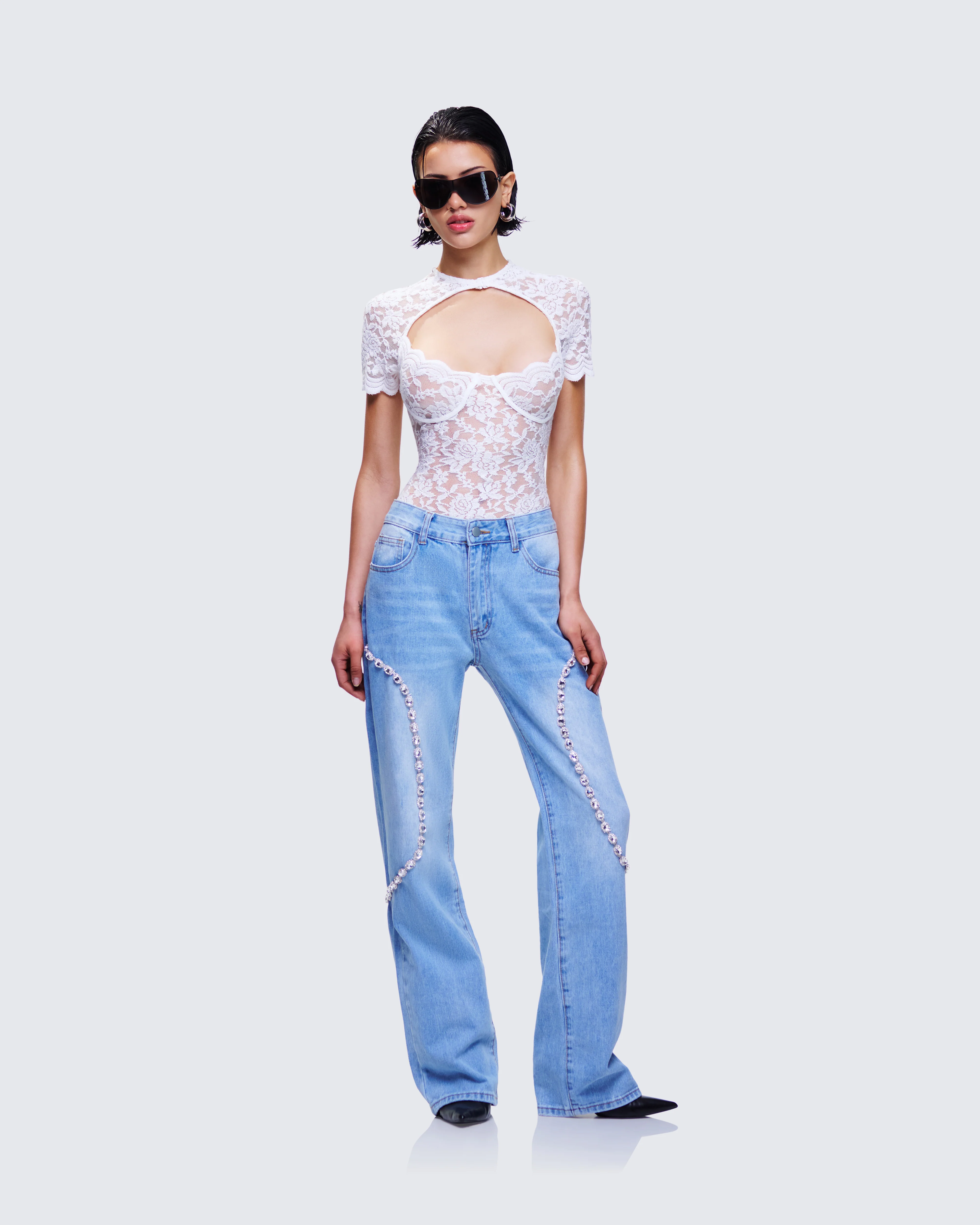 Romona White Lace Cut Out Bodysuit - Image 7