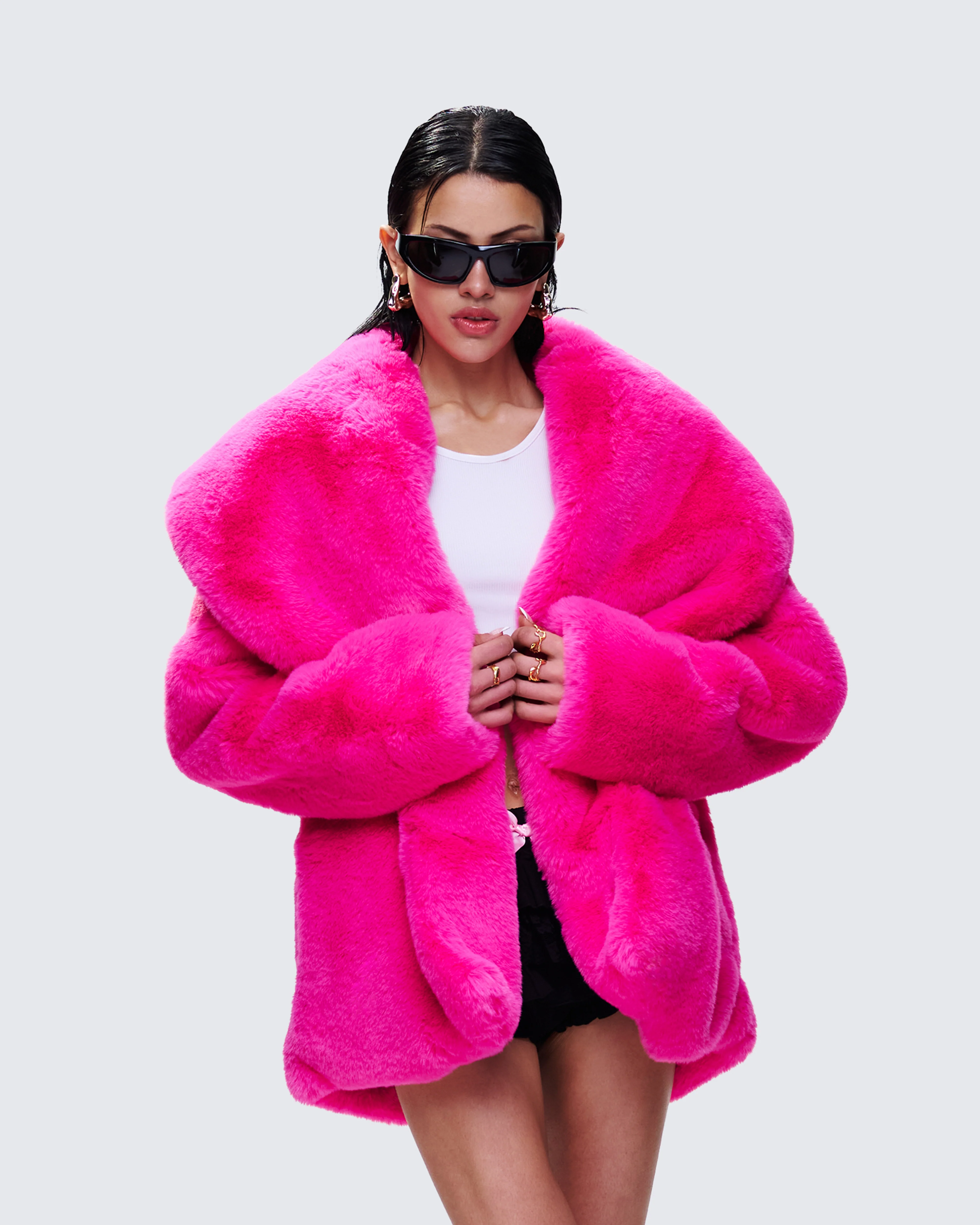 Rosamond Hot Pink Vegan Fur Jacket - Image 3