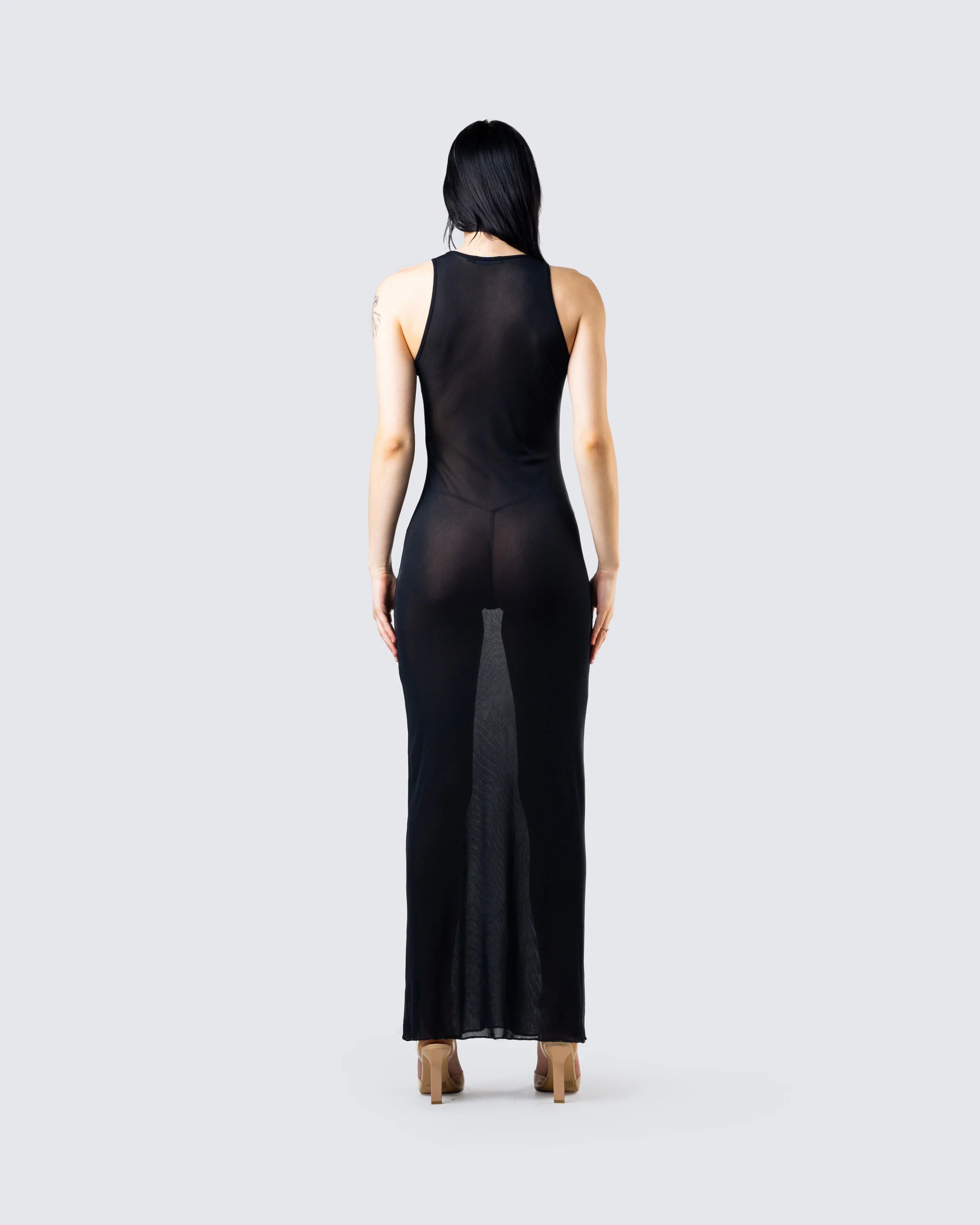Rosario Black Mesh Maxi Dress - Image 6