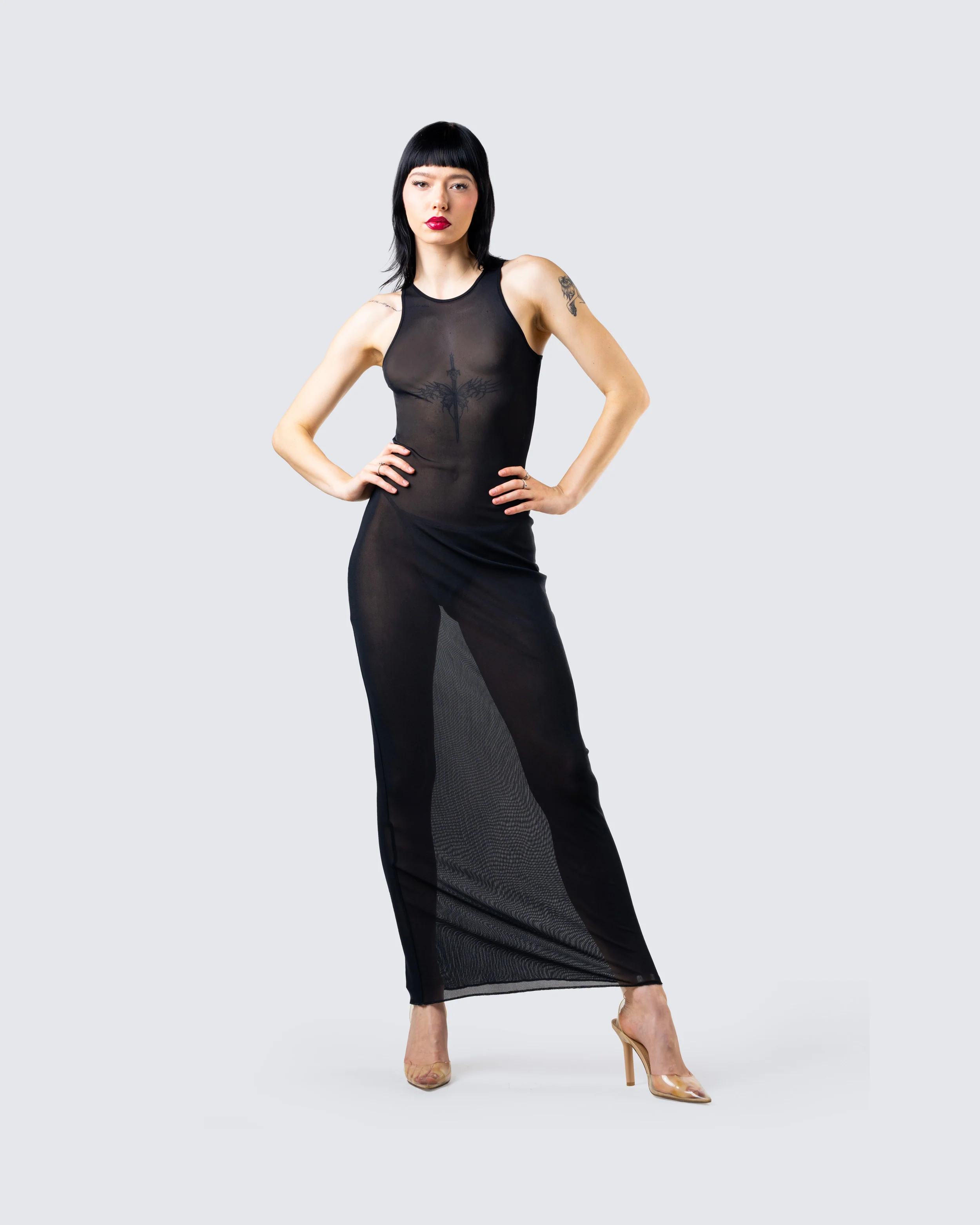 Rosario Black Mesh Maxi Dress - Image 8