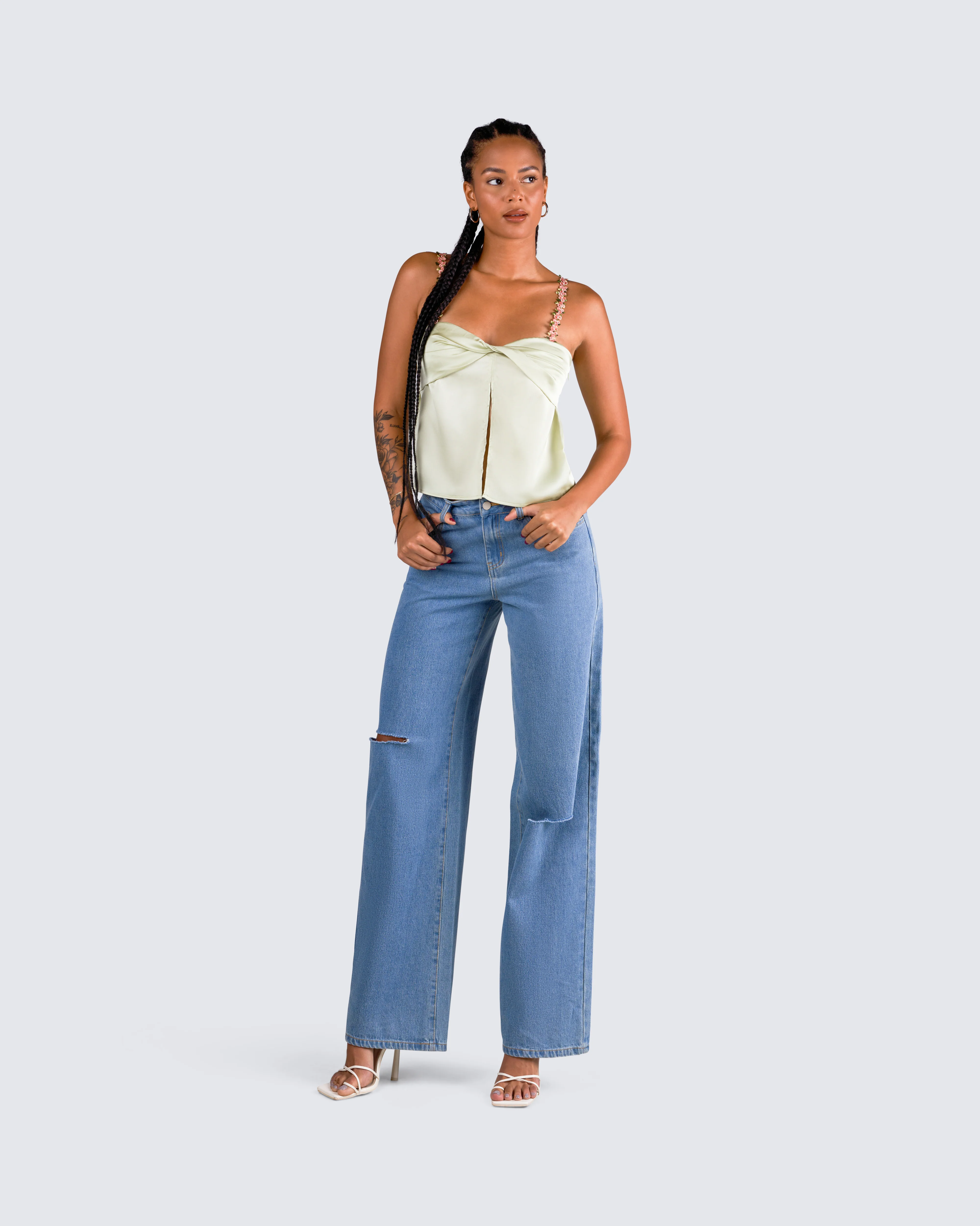 Rosella Olive Satin Twist Top - Image 9
