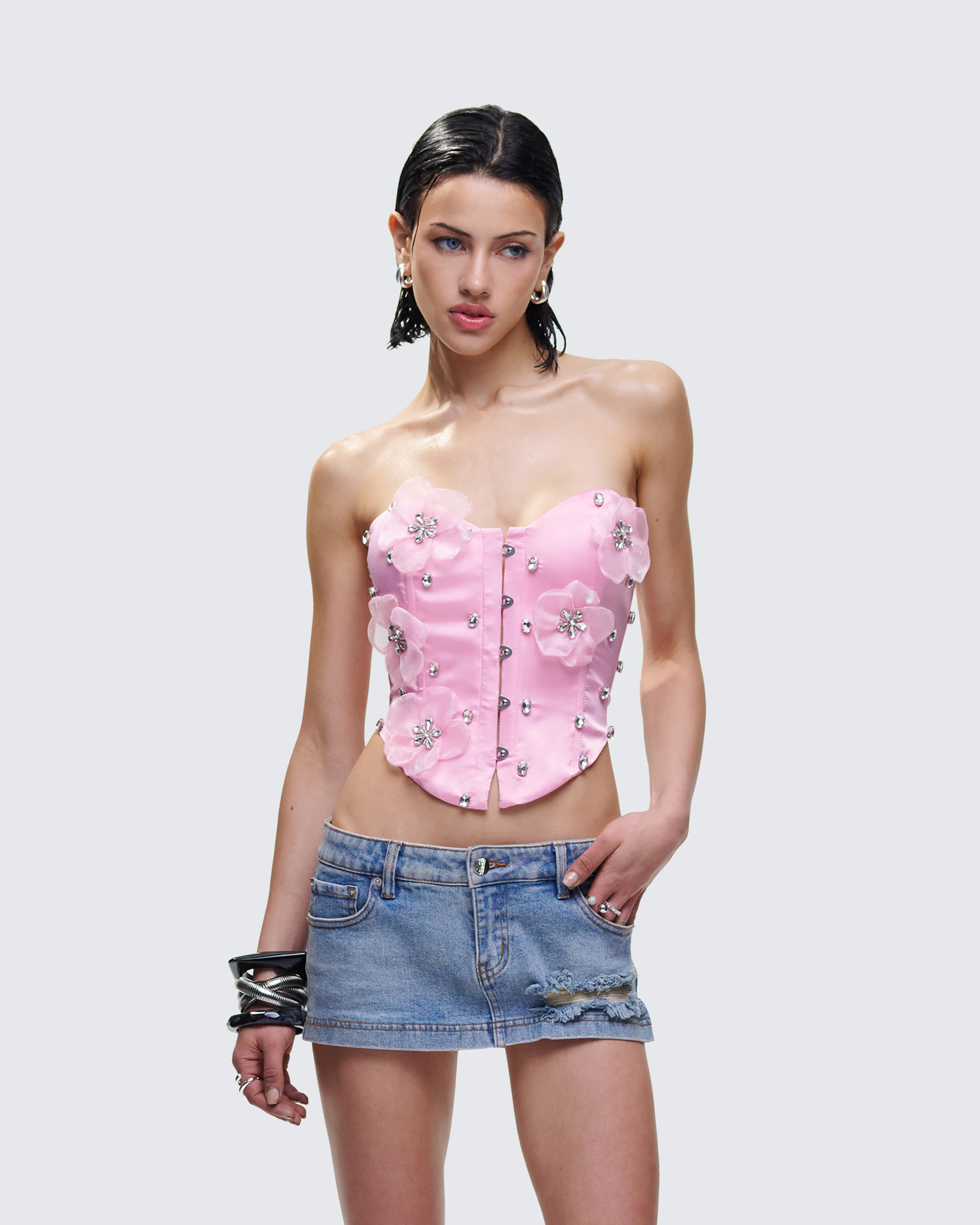 Roselle Pink Rhinestone Corset Top - Image 3