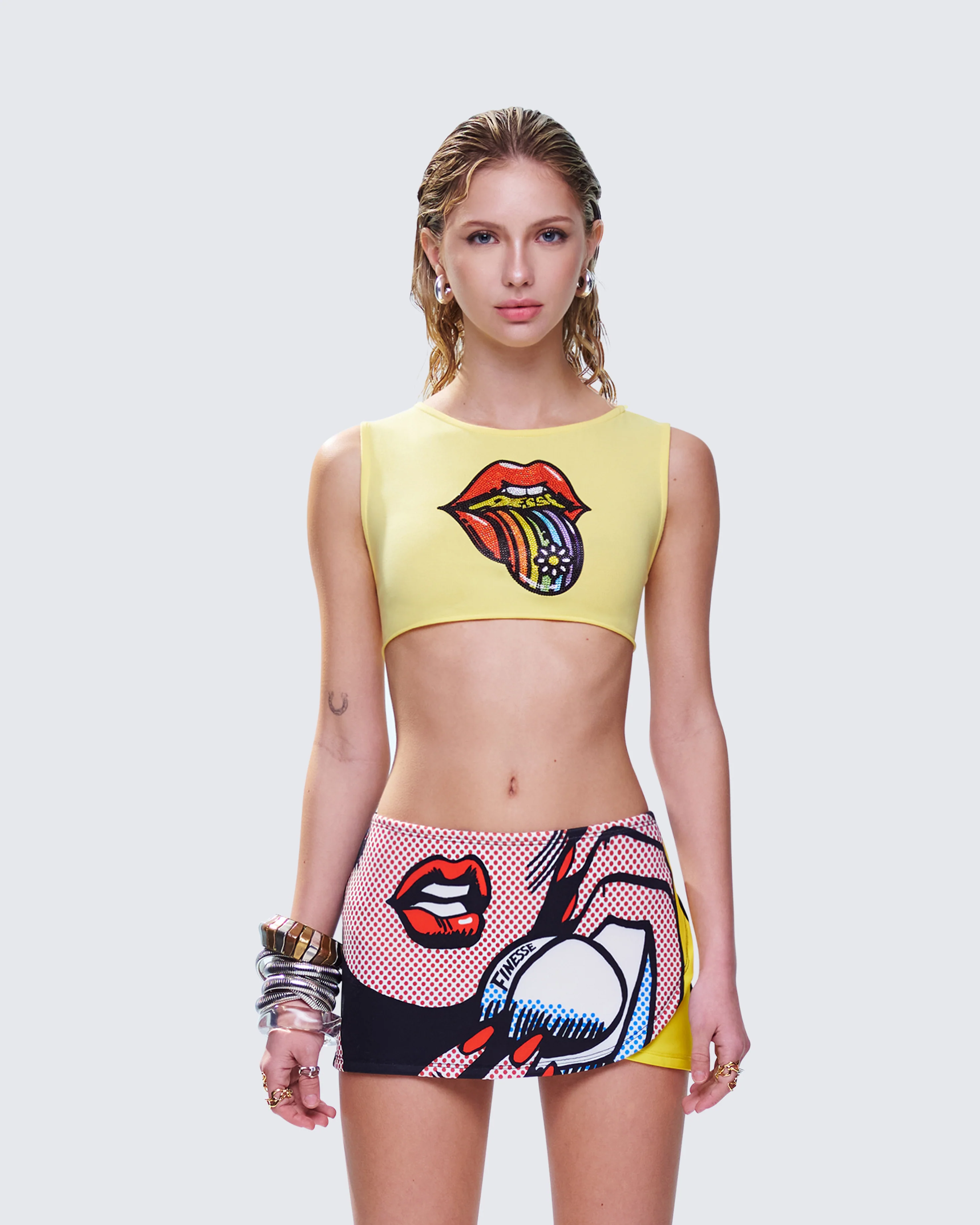 Rubina Yellow Graphic Crop Top - Image 2